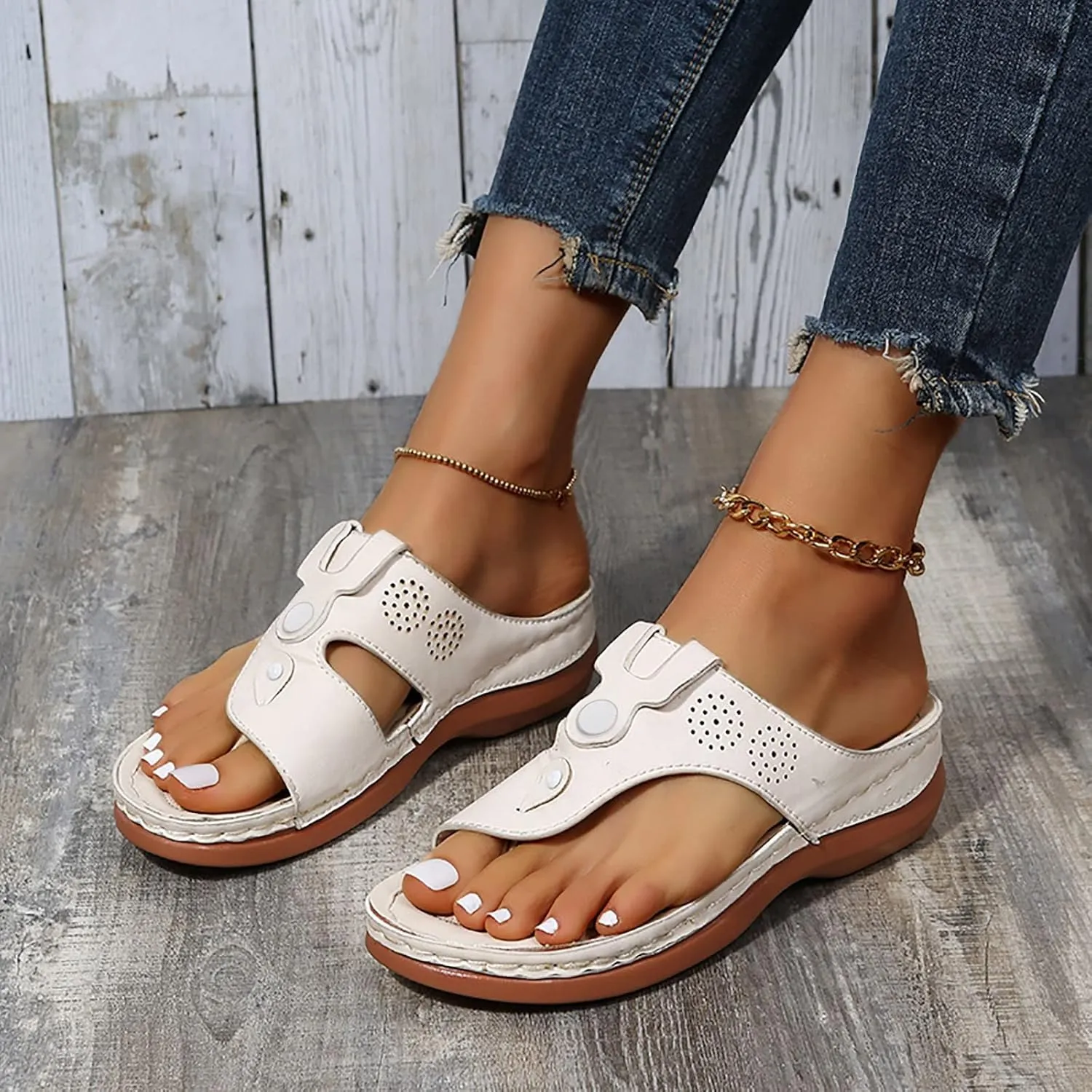 Adjustable Orthopedic Sandals Women Arch Support Flip Flops Summer Casual Walking Shoes Non Slip Beach Outdoor Thick Cushion