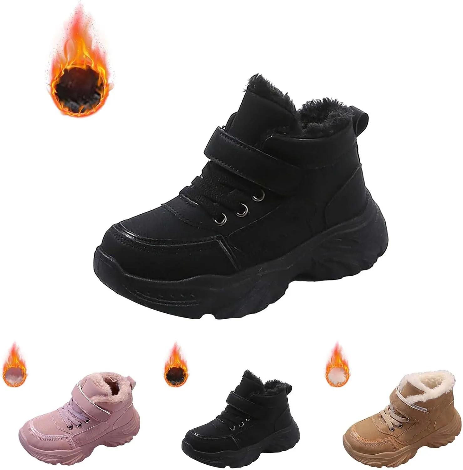Boys Girls Snow Ankle Boots Winter Slip On Warm ?????? Lined Lightweight Water-Proof Cold Weather Sport Shoes