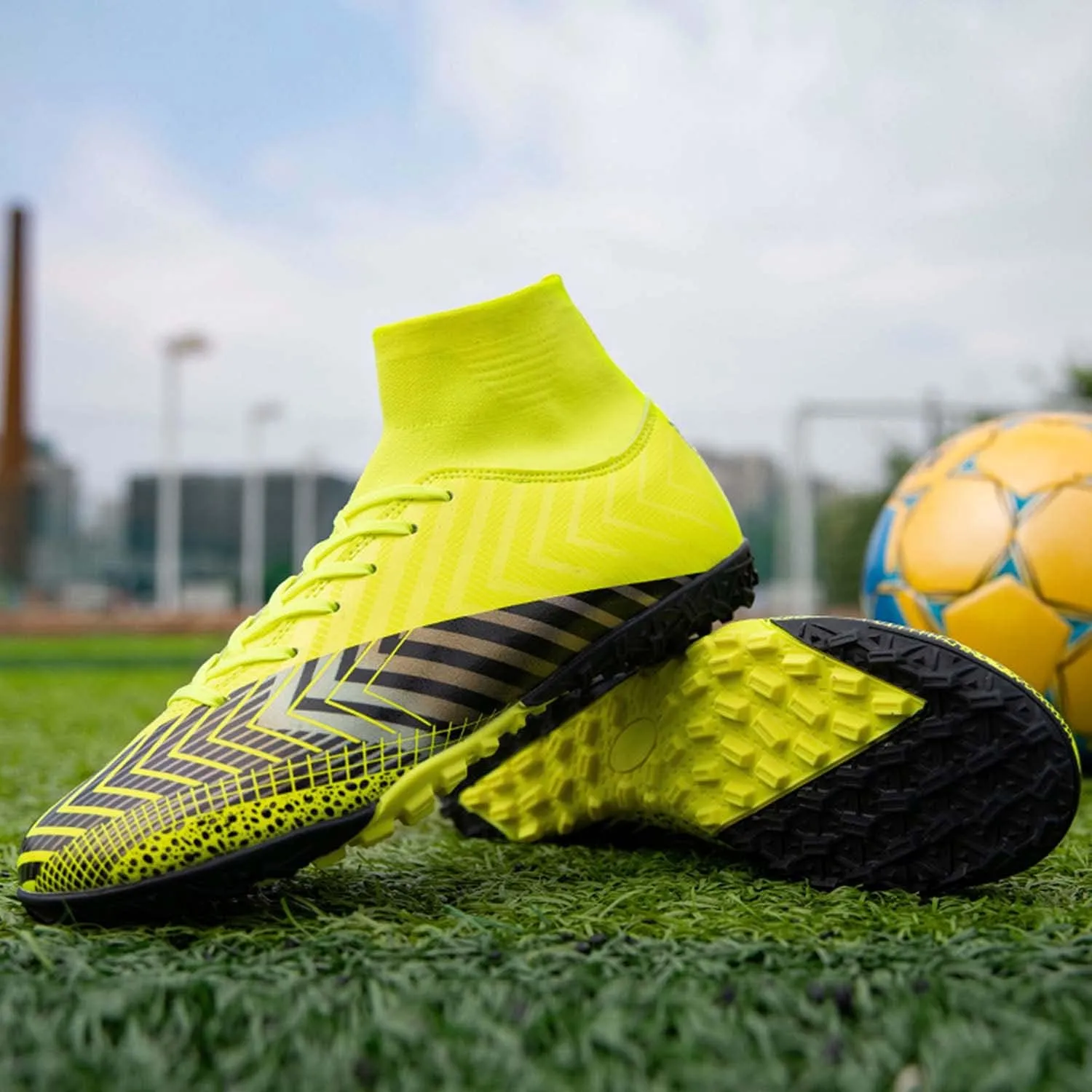 CERYTHRINA Mens Turf Soccer Cleats Athletic Firm Ground High-Top Football Soccer Shoe for Big Kids