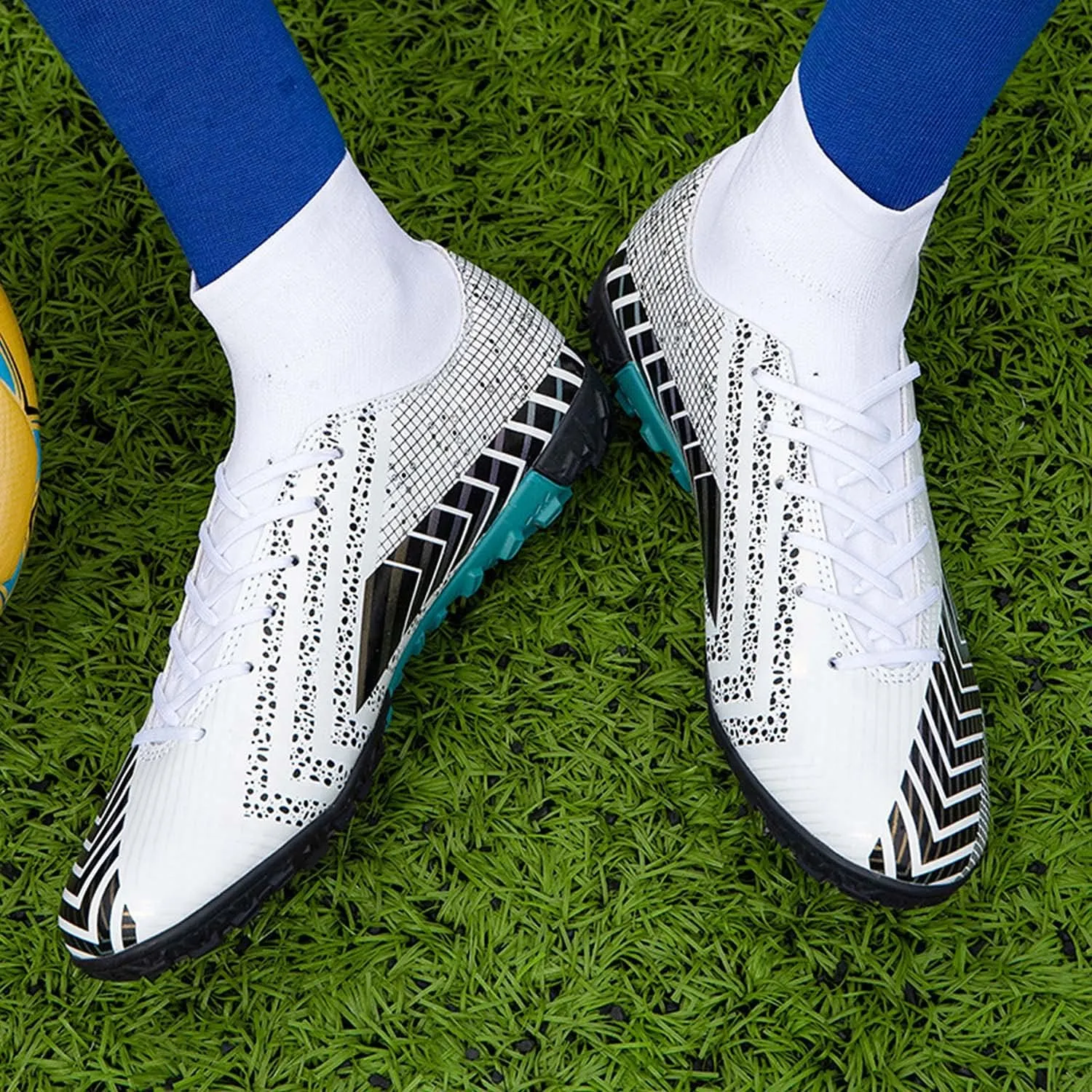 CERYTHRINA Mens Turf Soccer Cleats Athletic Firm Ground High-Top Football Soccer Shoe for Big Kids