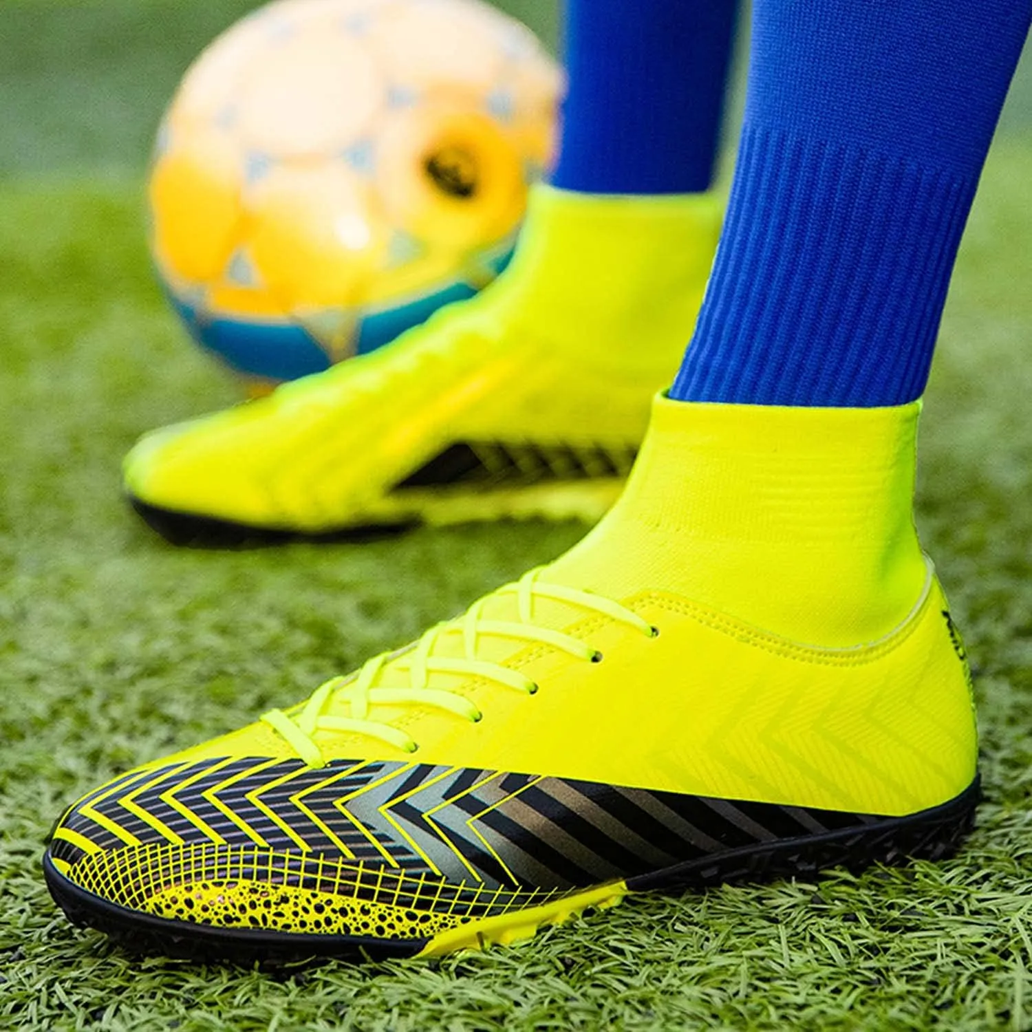 CERYTHRINA Mens Turf Soccer Cleats Athletic Firm Ground High-Top Football Soccer Shoe for Big Kids