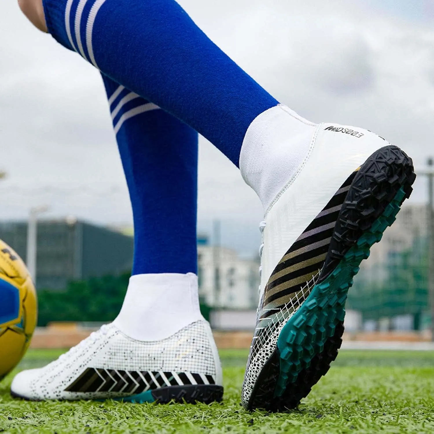 CERYTHRINA Mens Turf Soccer Cleats Athletic Firm Ground High-Top Football Soccer Shoe for Big Kids