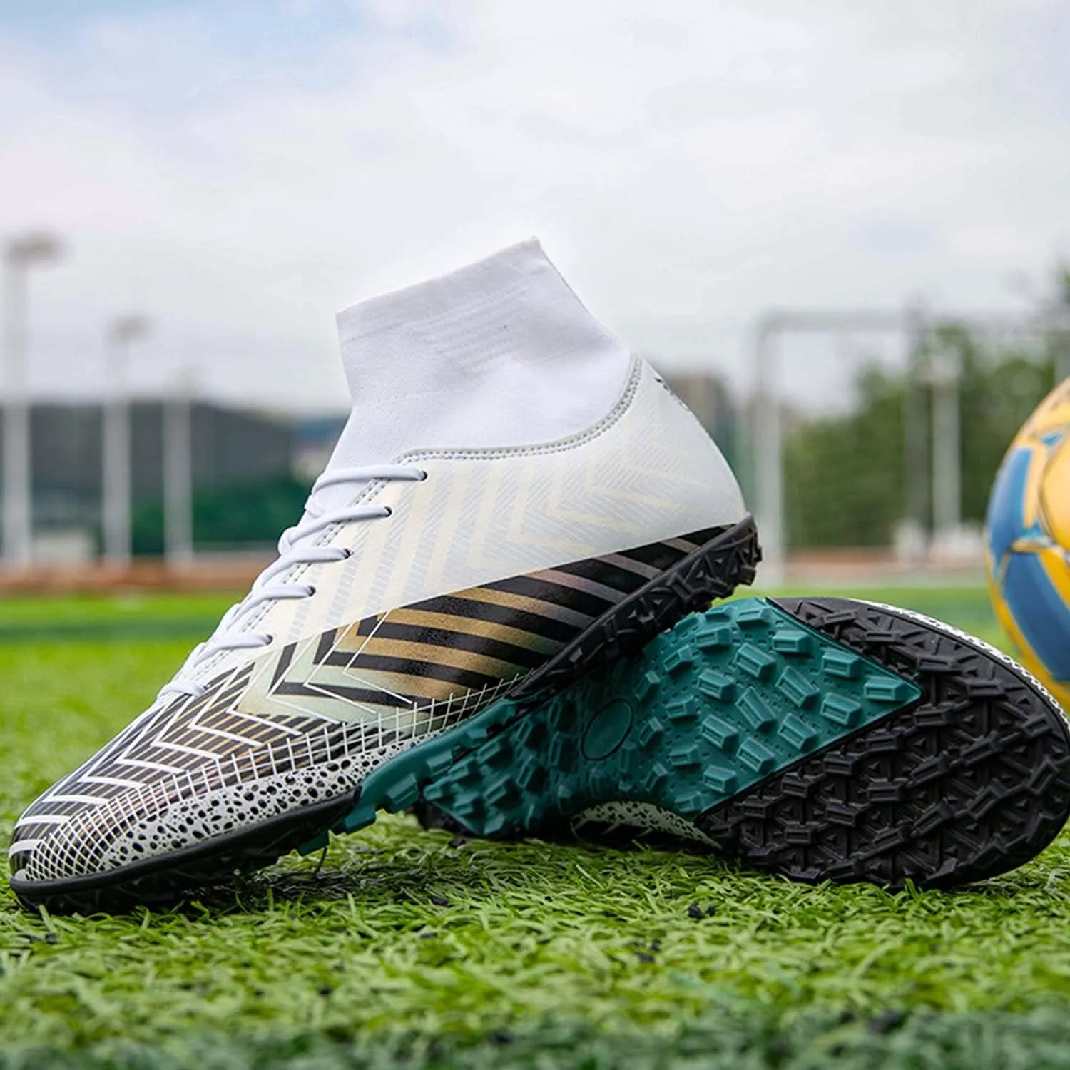 CERYTHRINA Mens Turf Soccer Cleats Athletic Firm Ground High-Top Football Soccer Shoe for Big Kids