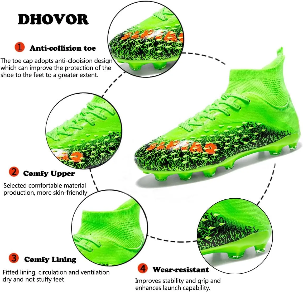 DHOVOR Boys Football Cleats High-Tops Football Shoes for Kids Soccer Cleats Professional Athletic Training Soccer Shoes