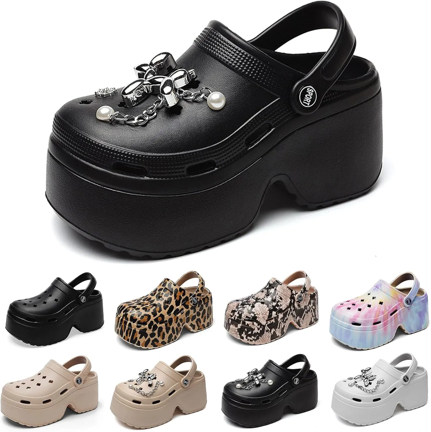 Fashion Women's Platform Clogs Anti Slip Slippers Beach Sandals Gardeners Clogs High Heeled Mule Slippers Gardening Shoes Sandals