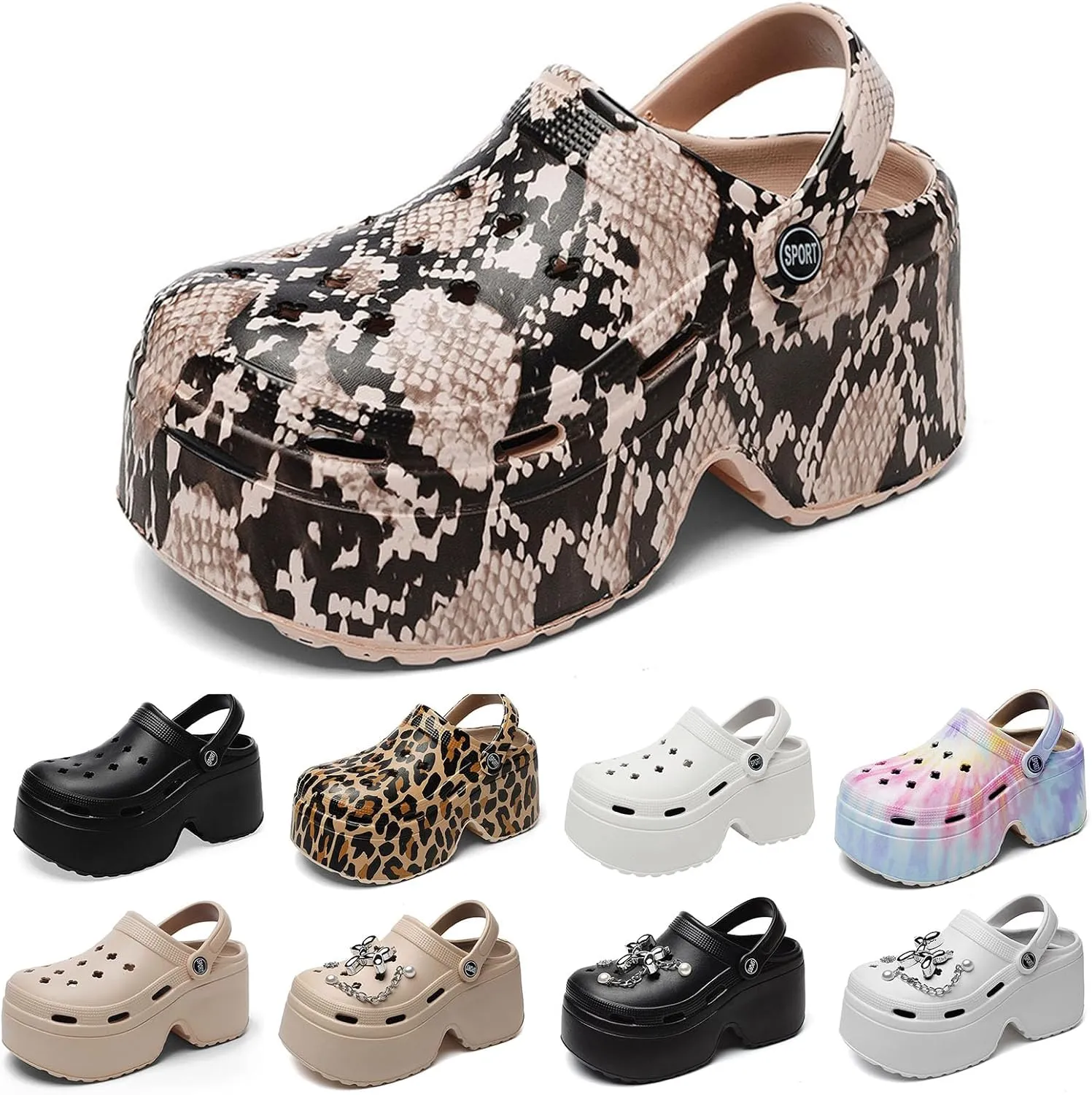 Fashion Women's Platform Clogs Anti Slip Slippers Beach Sandals Gardeners Clogs High Heeled Mule Slippers Gardening Shoes Sandals