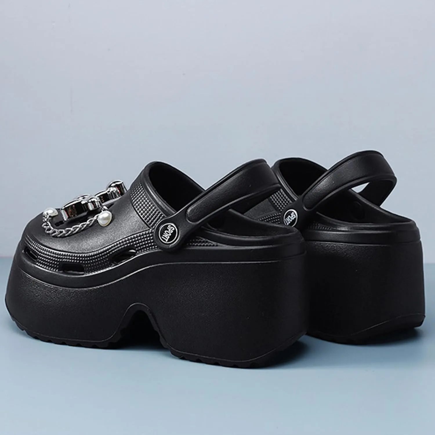 Fashion Women's Platform Clogs Anti Slip Slippers Beach Sandals Gardeners Clogs High Heeled Mule Slippers Gardening Shoes Sandals