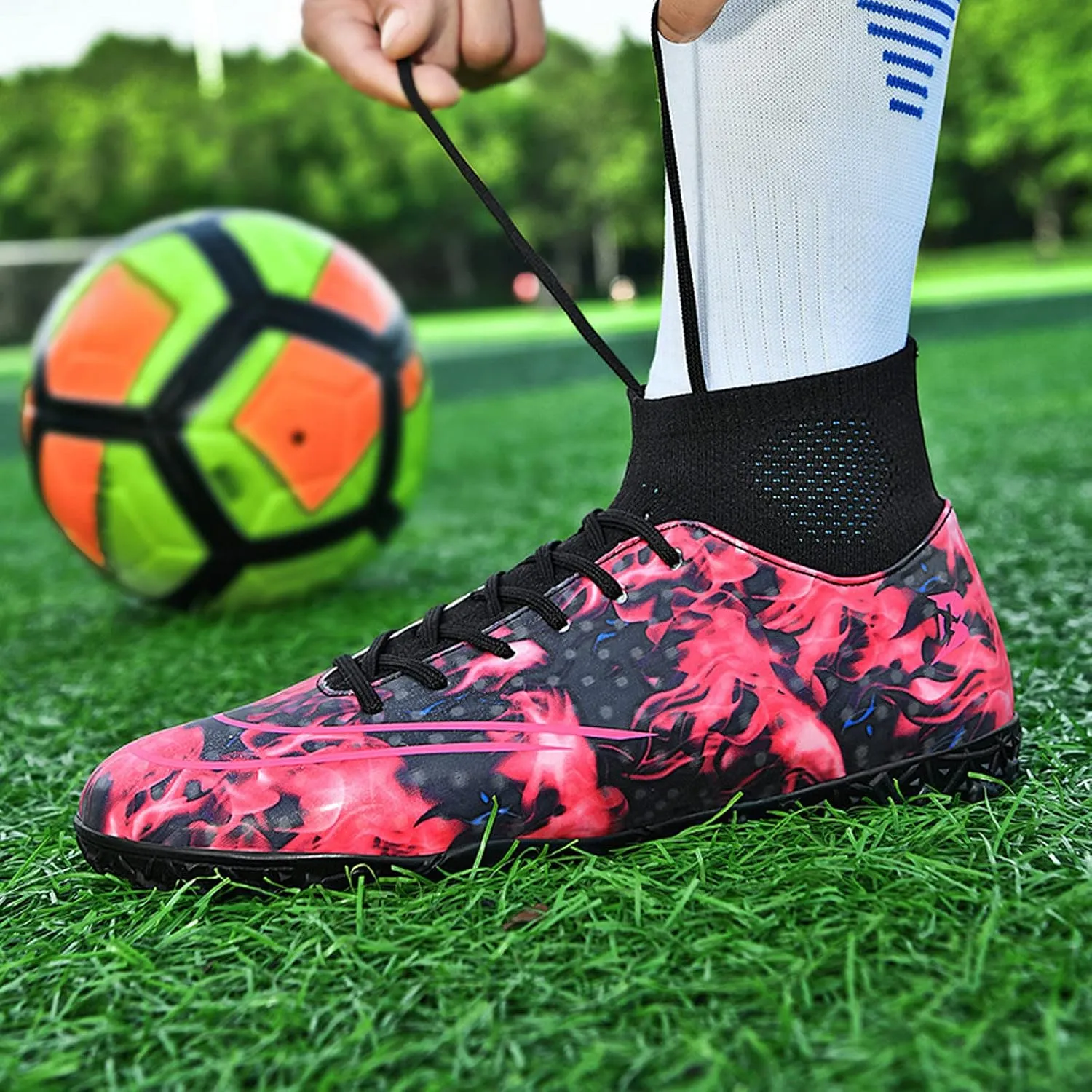 FLIOZY Mens Football Shoes High-top Cleats Soccer Boots Youth Sports Football Shoes Competition Training Football Boots Sneaker