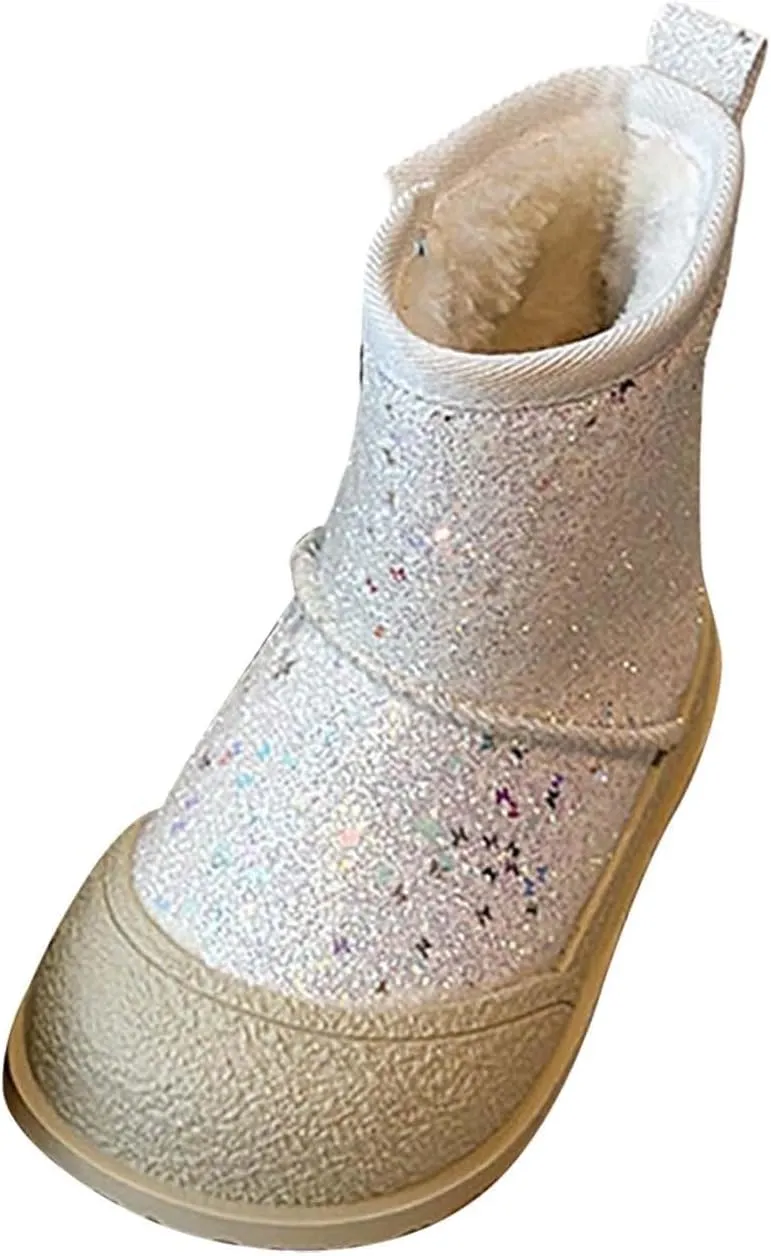 Girls Glitter Snow Boots Kids Warm Fleece Plush Winter Sequin Comfy Cute Outdoor ??parkle Princess Ankle Boots
