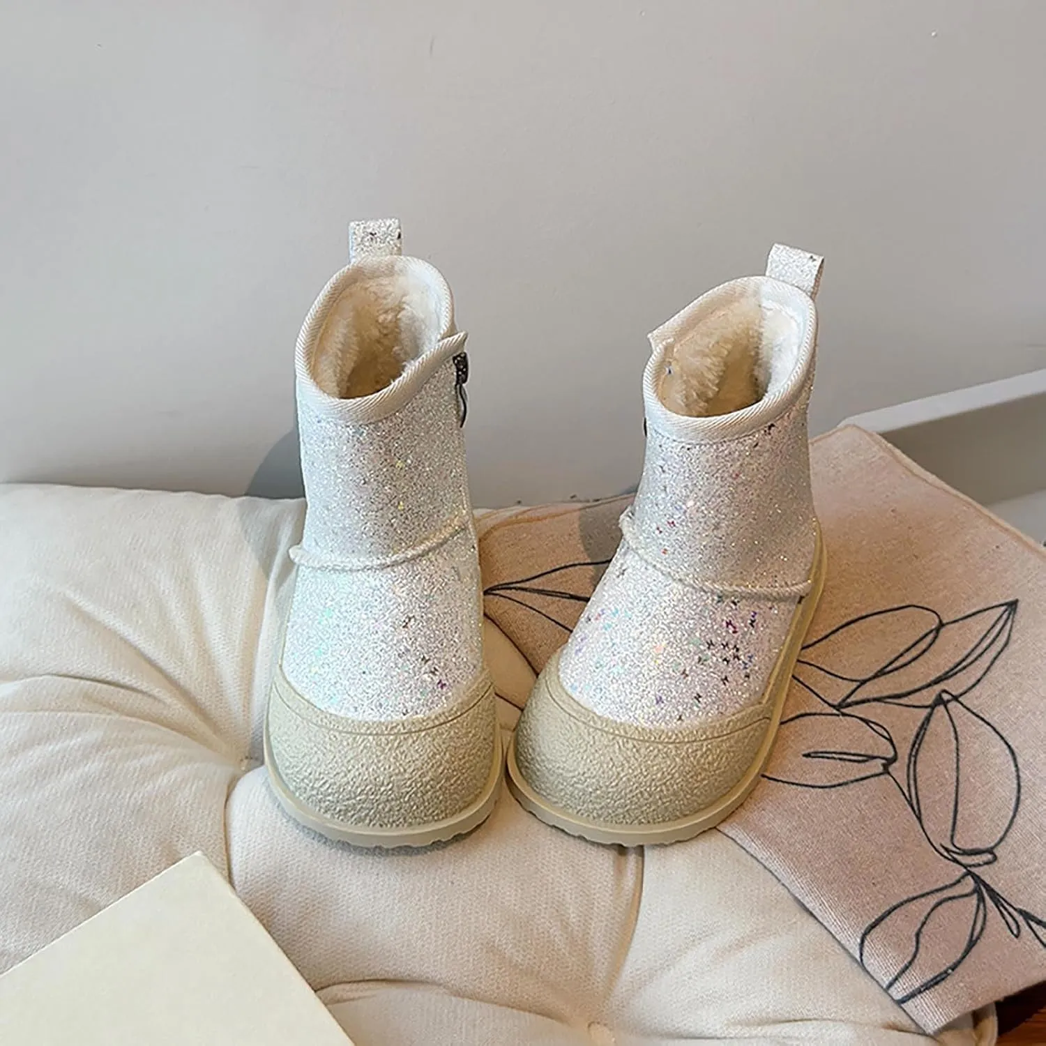 Girls Glitter Snow Boots Kids Warm Fleece Plush Winter Sequin Comfy Cute Outdoor ??parkle Princess Ankle Boots