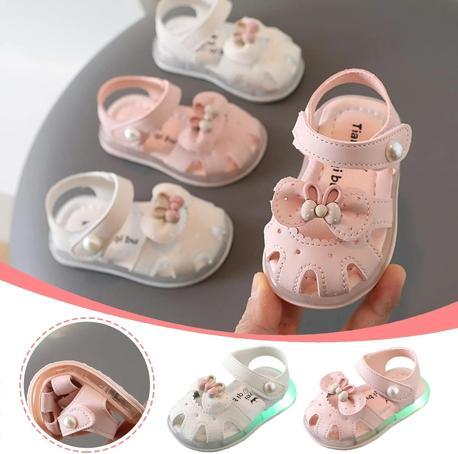 Light Up Sandals for Baby Girl Boy Cute Luminous Closed Toe Soft Sole Lightweight Breathable Running Sport Shoes