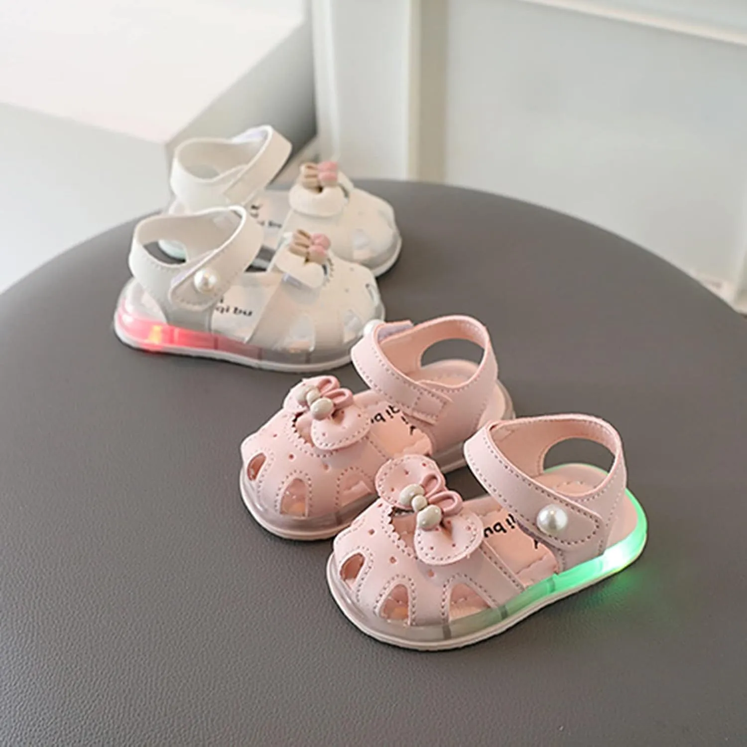 Light Up Sandals for Baby Girl Boy Cute Luminous Closed Toe Soft Sole Lightweight Breathable Running Sport Shoes