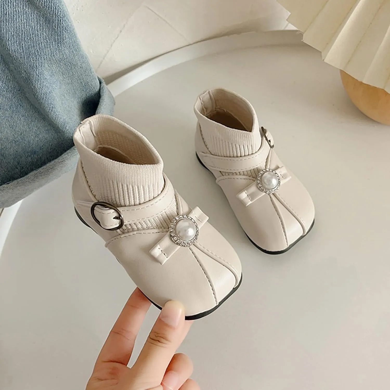 Lightweight Toddler Girls Low Heel Dress Shoes PU Leather Casual Pary Wedding Socks Ankle Boots Rain Boots for Toddler