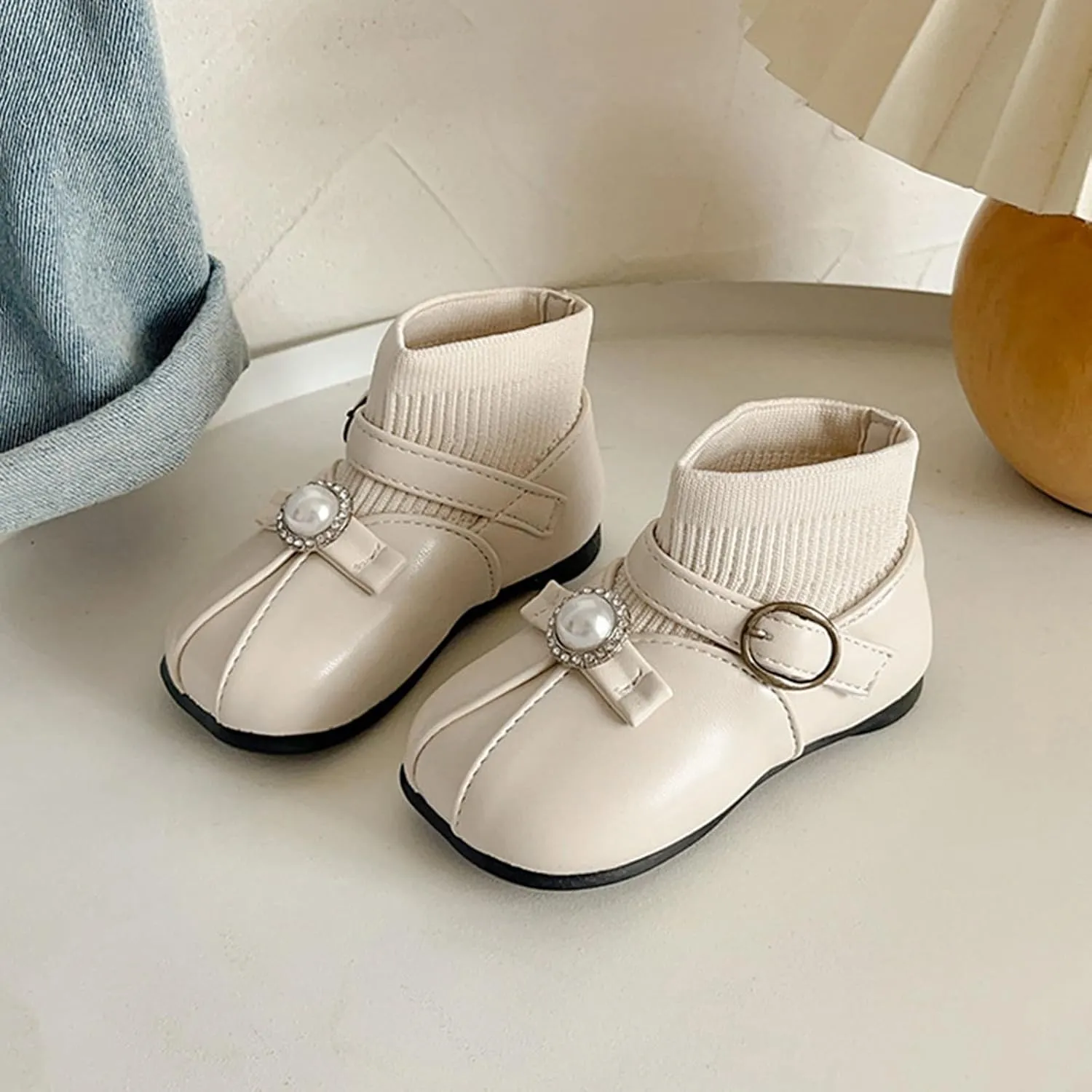 Lightweight Toddler Girls Low Heel Dress Shoes PU Leather Casual Pary Wedding Socks Ankle Boots Rain Boots for Toddler