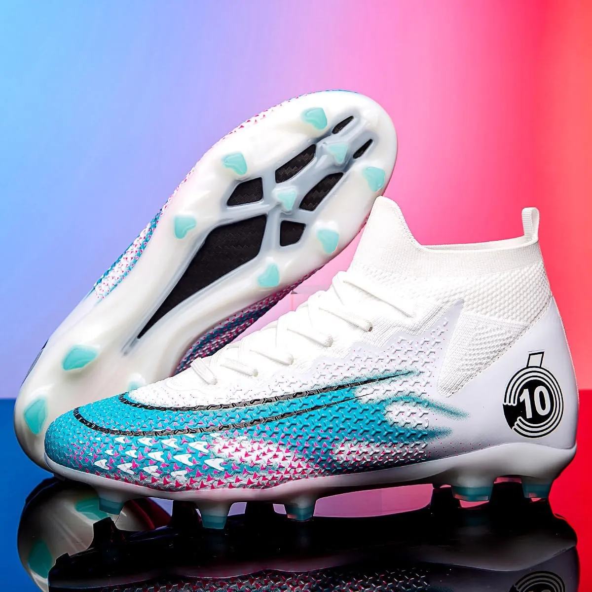 Men's Soccer Shoes High-Top Soccer Cleats Outdoor Breathable Athletic Professional Spikes Youth Boys Football Shoes