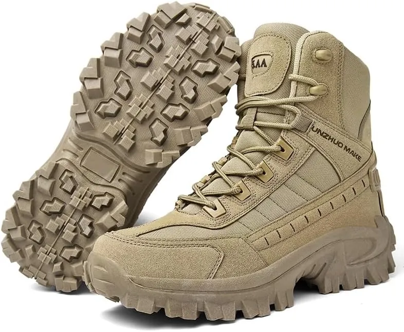 Men's Tactical Hiking Boots - Military-Grade Lightweight Combat Boots with Side Zipper, Slip-Resistant Orthopedic Sole for Outdoor Adventures/Motorcycle Riding/Military Training