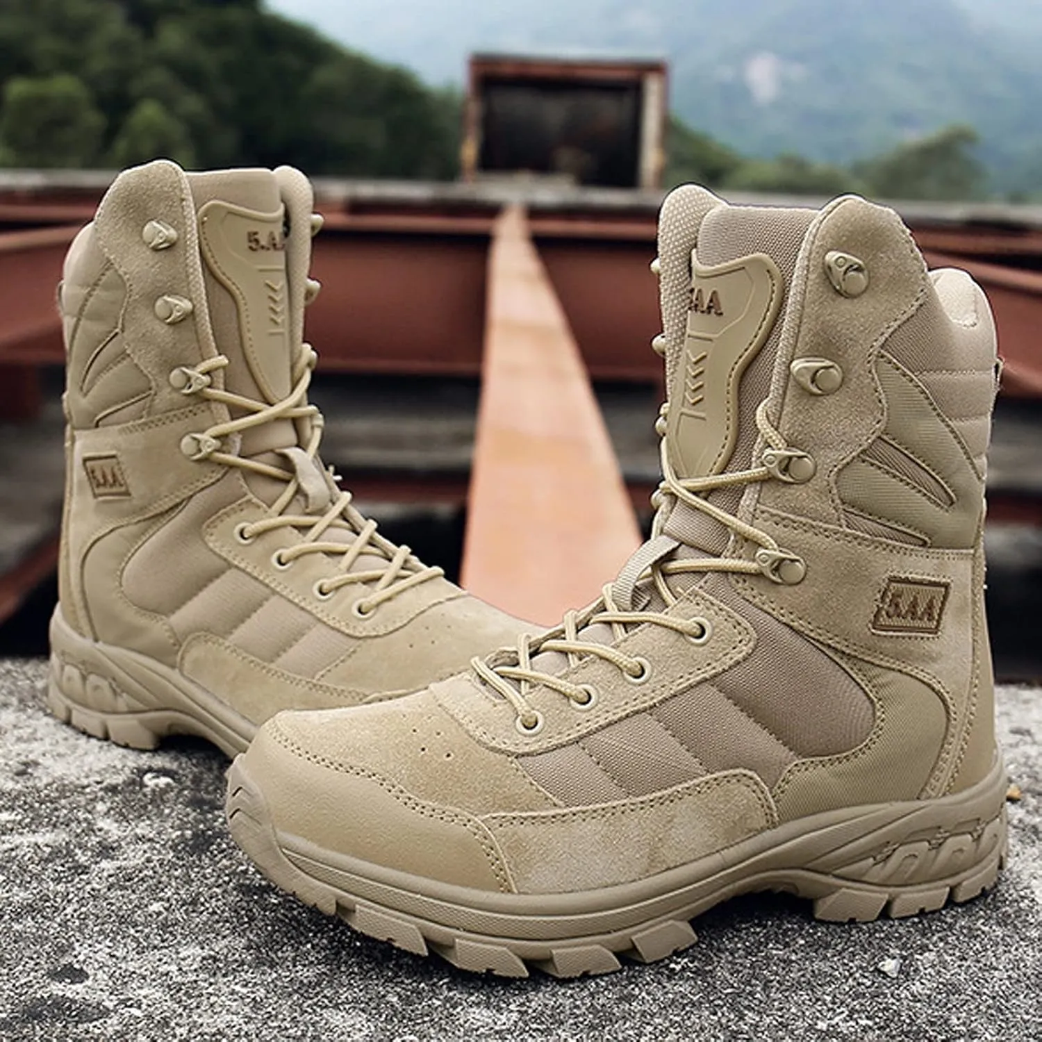 Mens Waterproof Hiking Boots Lightweight Camping Boots Military Tactical Boots Work Boot Sand-EU43/US9
