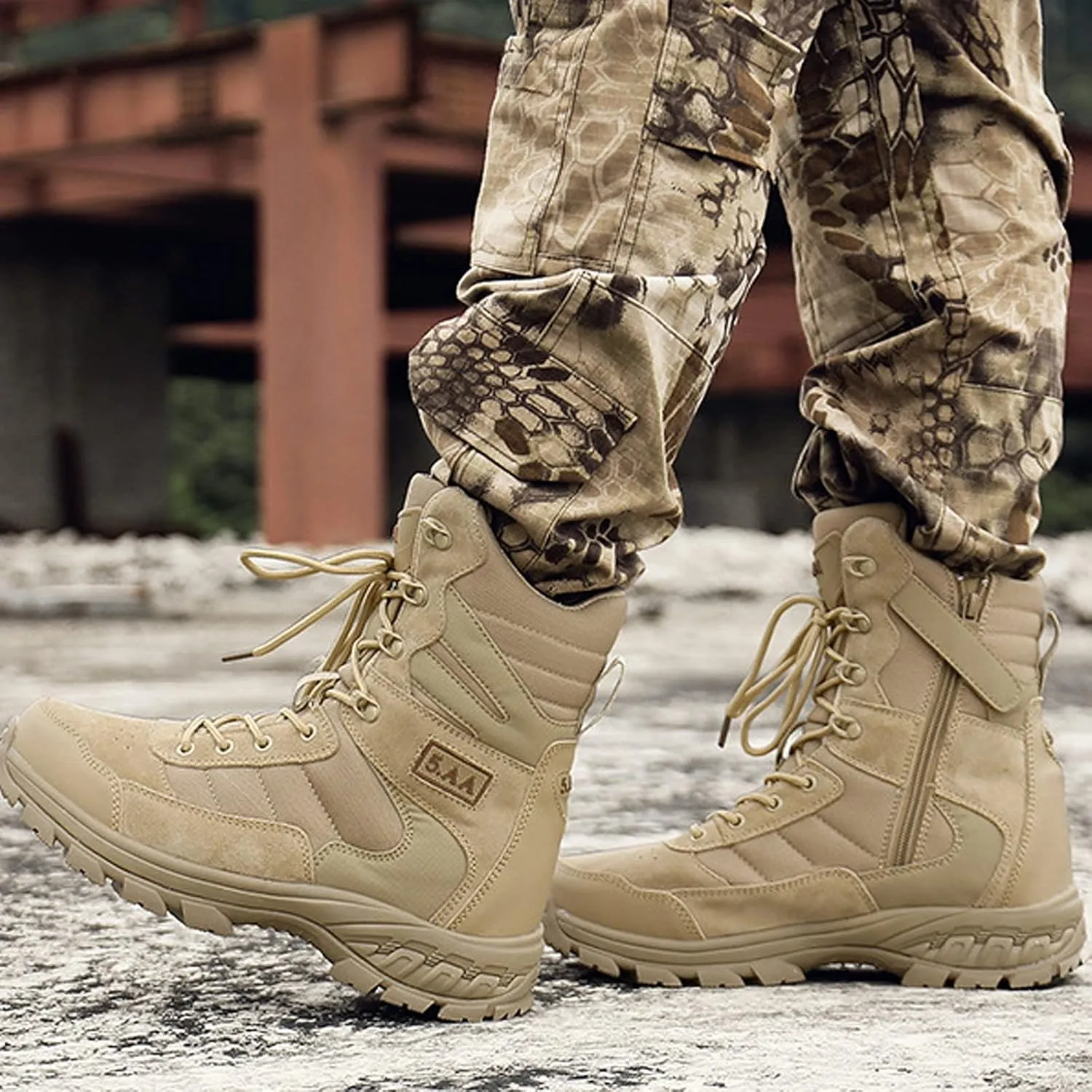 Mens Waterproof Hiking Boots Lightweight Camping Boots Military Tactical Boots Work Boot Sand-EU43/US9