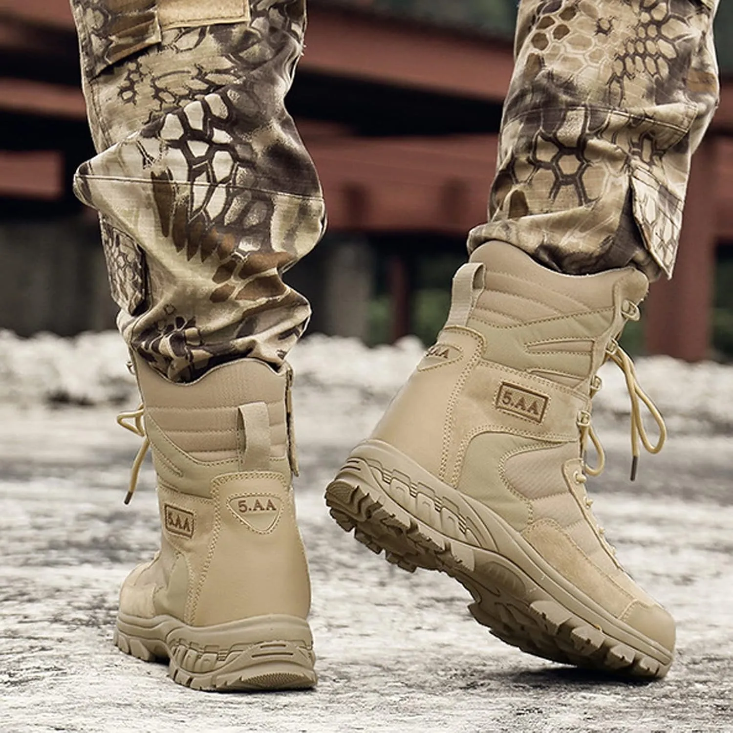 Mens Waterproof Hiking Boots Lightweight Camping Boots Military Tactical Boots Work Boot Sand-EU43/US9