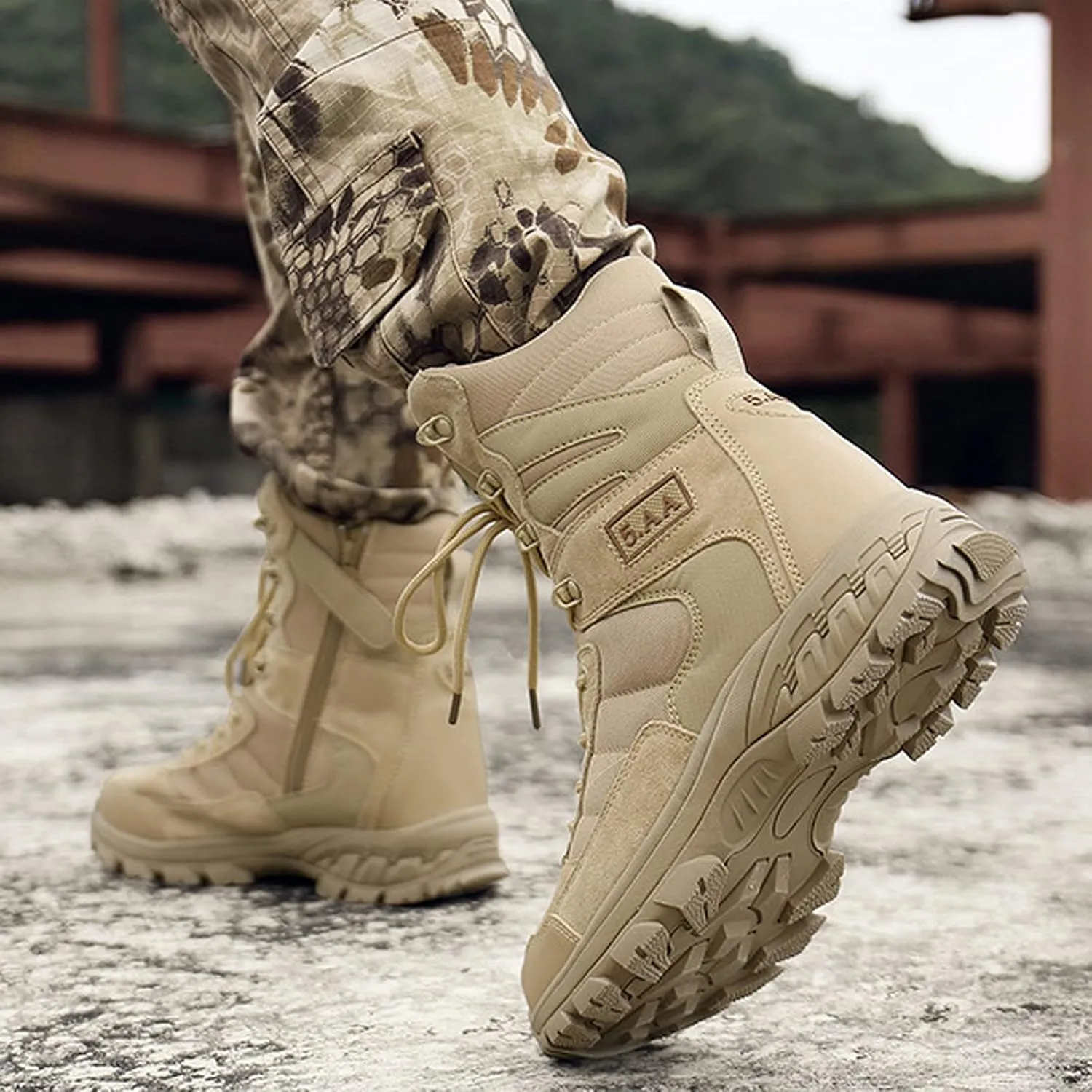 Mens Waterproof Hiking Boots Lightweight Camping Boots Military Tactical Boots Work Boot Sand-EU43/US9