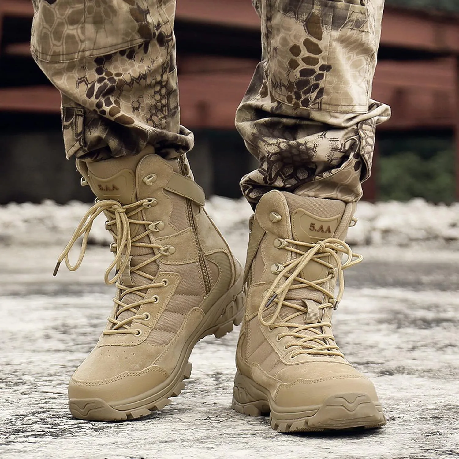 Mens Waterproof Hiking Boots Lightweight Camping Boots Military Tactical Boots Work Boot Sand-EU43/US9