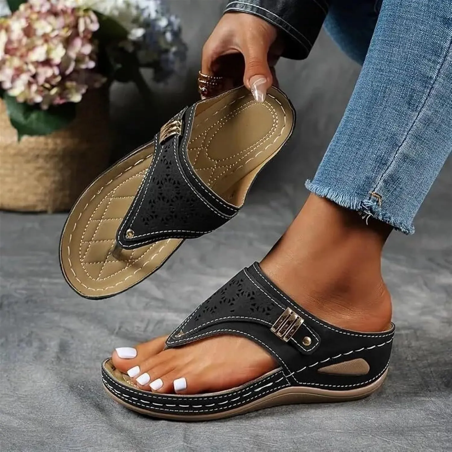 Orthopedic Sandals for Women Summer Dressy Comfortable Arch Support Wedge Open Toe Platform with Silppers on Beach Dress Shoes Vacation Slippers Casual 2025 Non Slip Flip Flops Flat