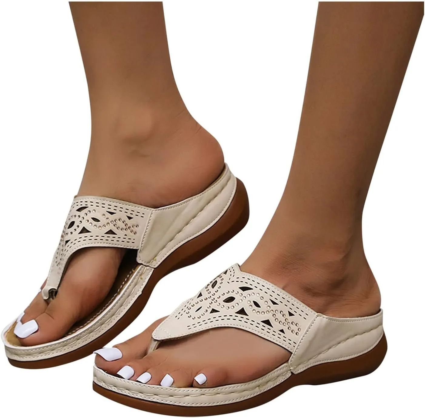 Orthopedic Sandals with Arch Support Flip Flops for Women Platform Embroidered Wedge Sandals Open Toe Non-Slip Summer Casual Orthotic Slippers Comfortable Breathable Outdoor Walking Sandal
