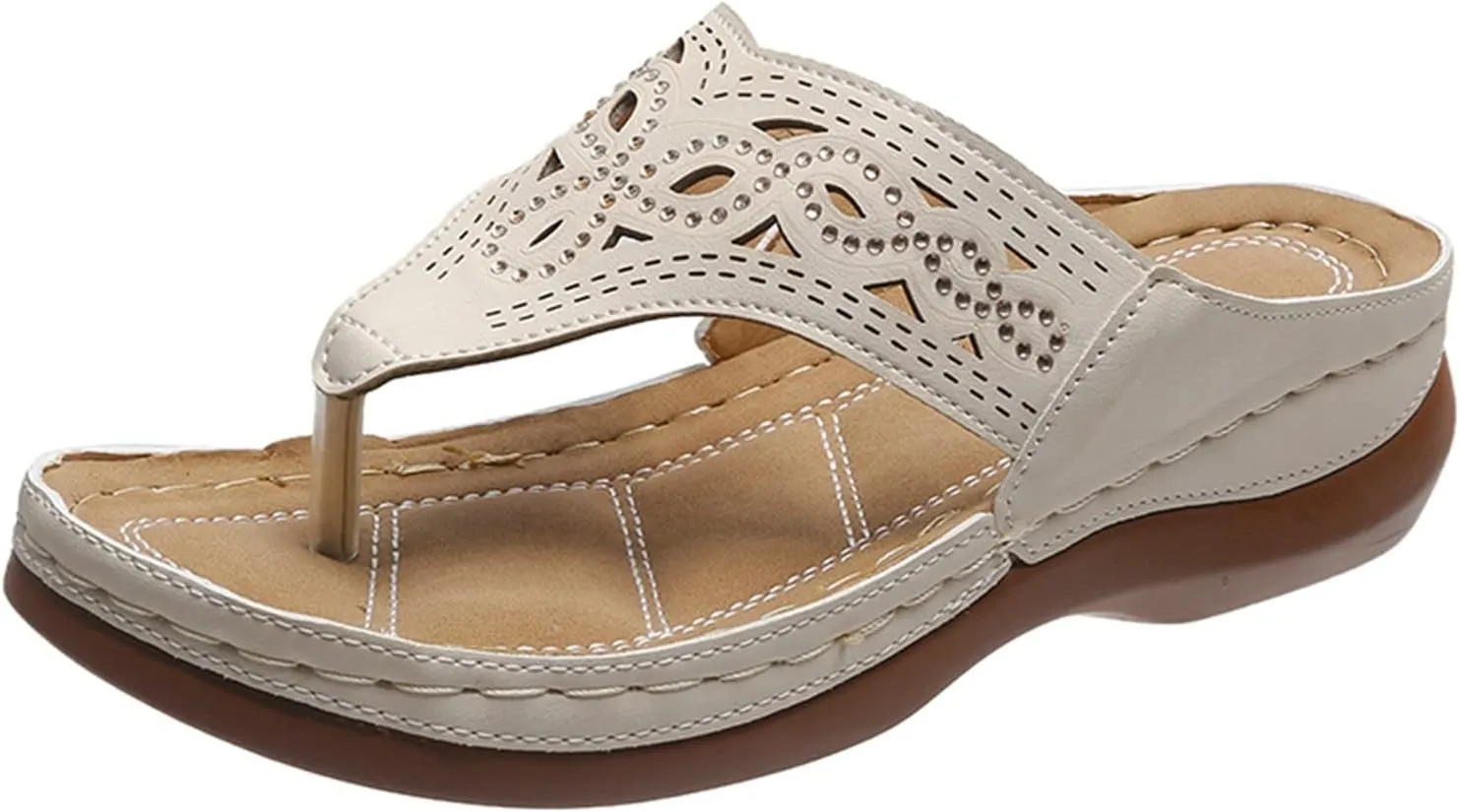 Orthopedic Sandals with Arch Support Flip Flops for Women Platform Embroidered Wedge Sandals Open Toe Non-Slip Summer Casual Orthotic Slippers Comfortable Breathable Outdoor Walking Sandal