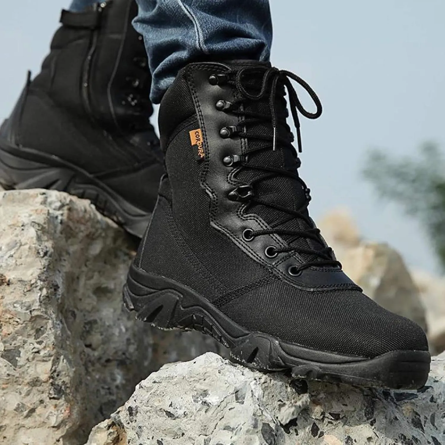 Outdoor Hiking Shoes Men's High-Top Camouflage Military Boots, All Terrain Shoes, for Hiking, Hunting, Working, Walking,Black-45