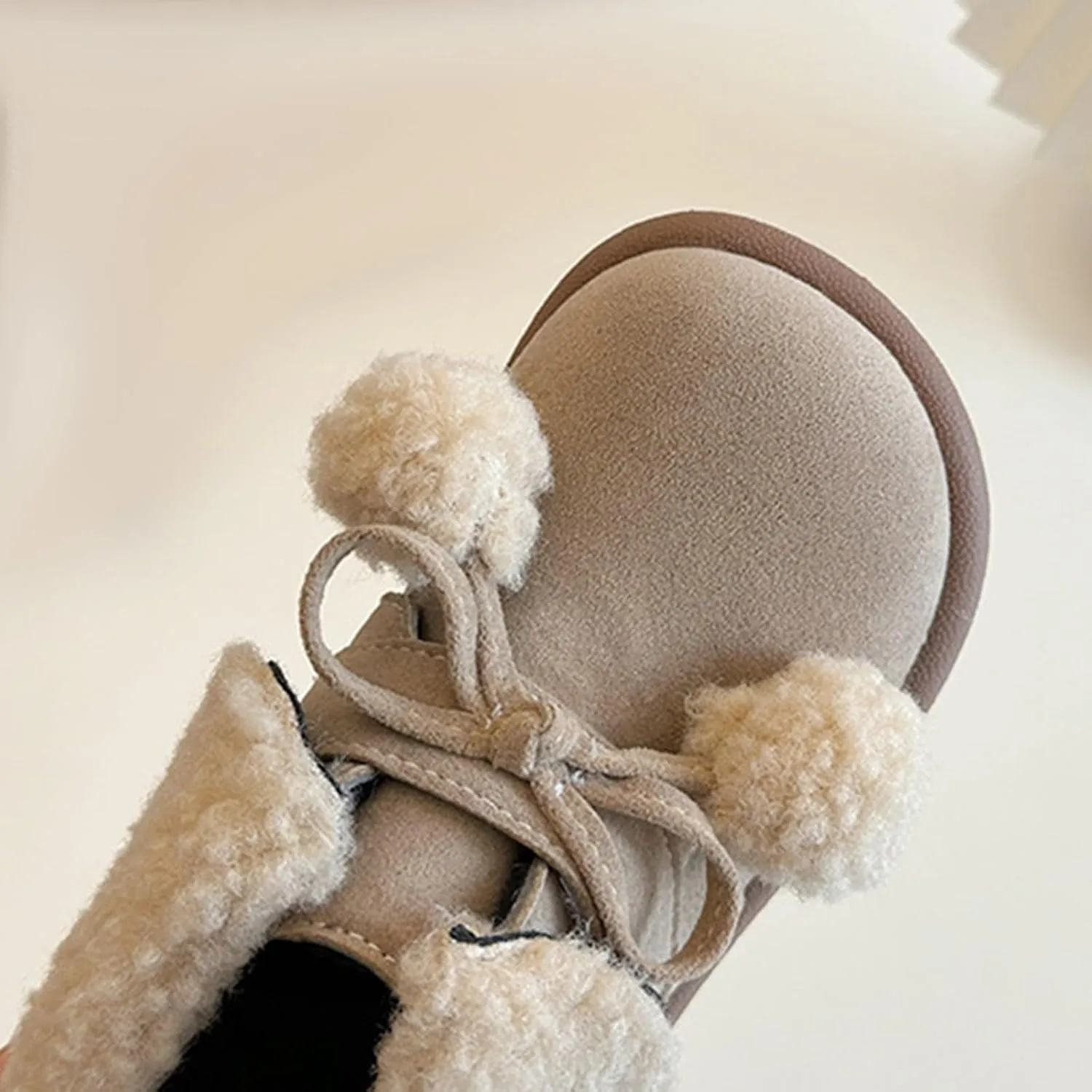 Pom-Pom ??alls Fleece Ankle Boots for Kids Girls Toddler Winter Thick Flat Soft Plush Comfortable Warm Snow Shoes