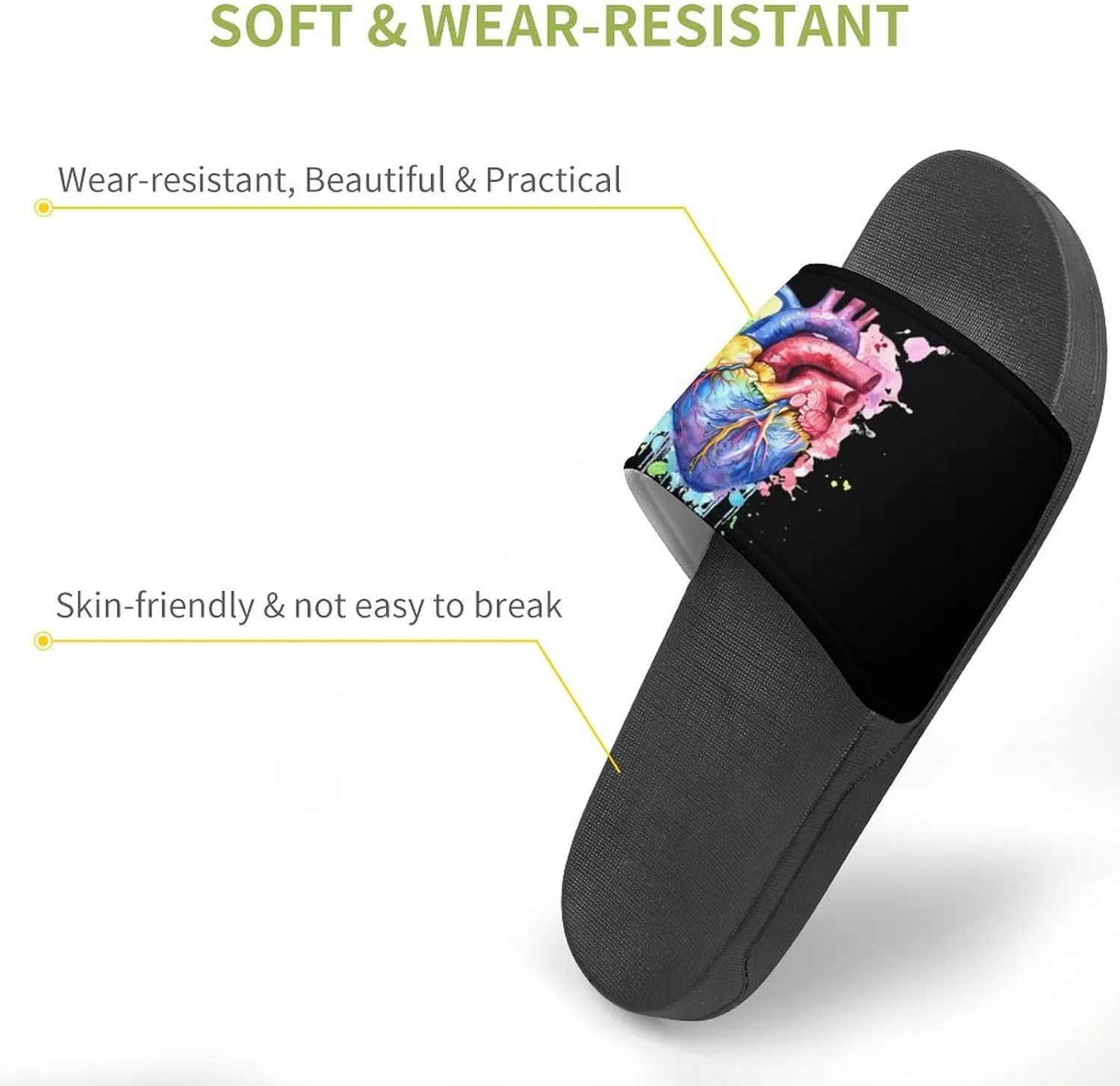 Rainbow Anatomical Heart Watercolor Funny Slippers Shower Home House Shoes Non Slip Soft Sole Shoe For Men Women Bathroom
