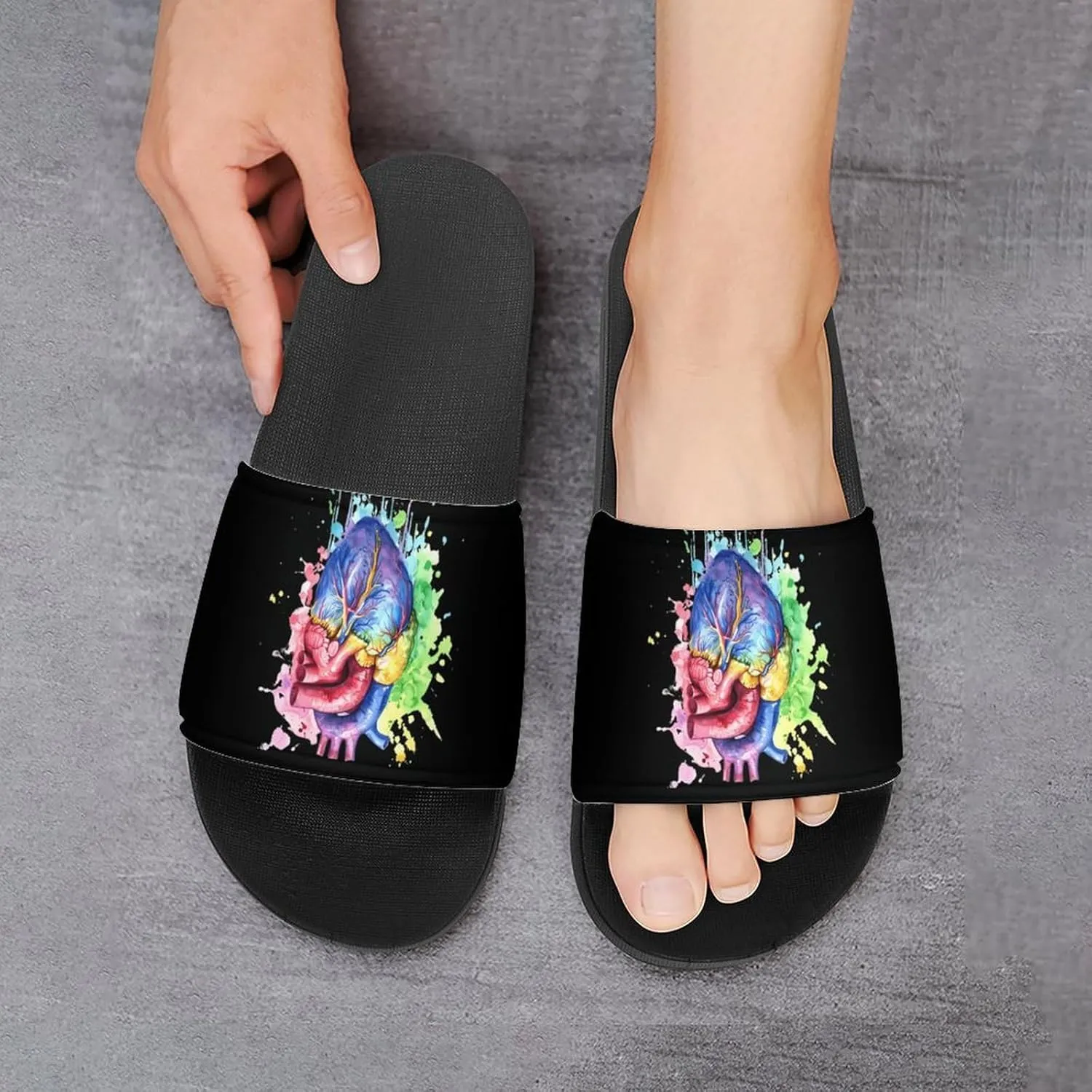 Rainbow Anatomical Heart Watercolor Funny Slippers Shower Home House Shoes Non Slip Soft Sole Shoe For Men Women Bathroom