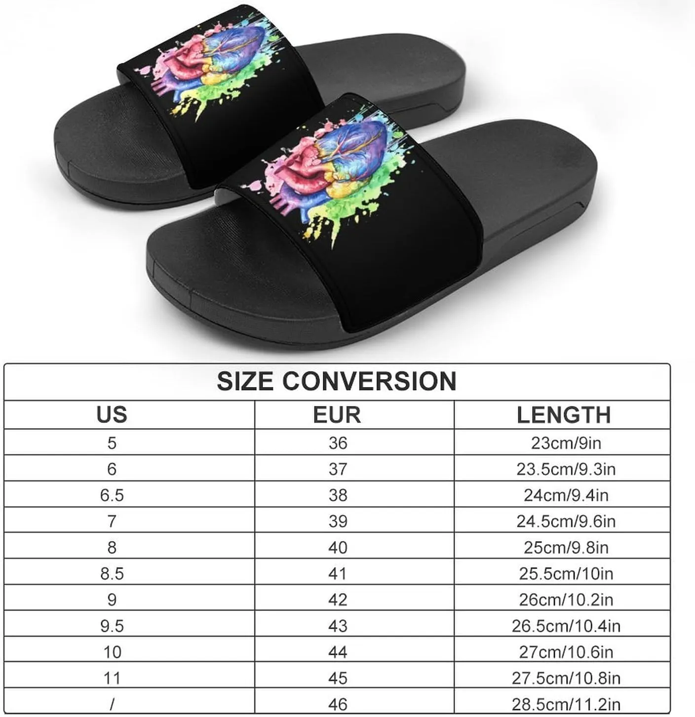 Rainbow Anatomical Heart Watercolor Funny Slippers Shower Home House Shoes Non Slip Soft Sole Shoe For Men Women Bathroom