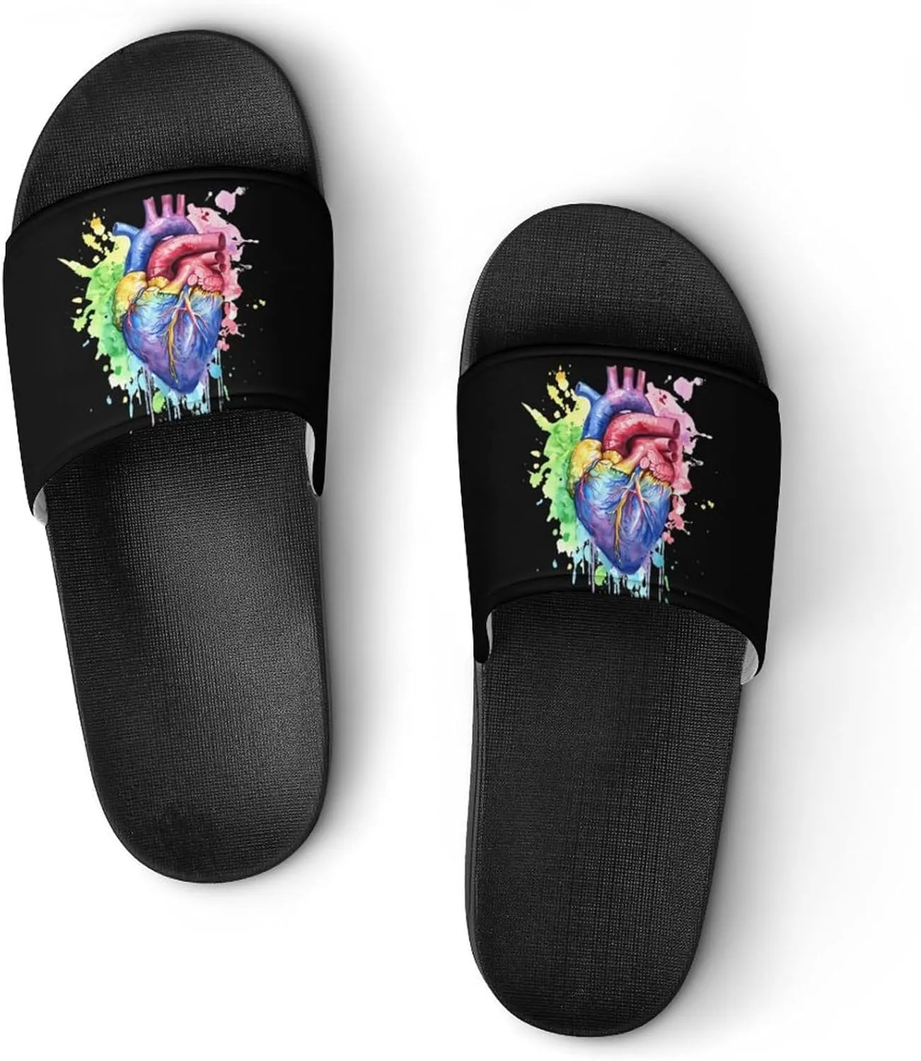 Rainbow Anatomical Heart Watercolor Funny Slippers Shower Home House Shoes Non Slip Soft Sole Shoe For Men Women Bathroom