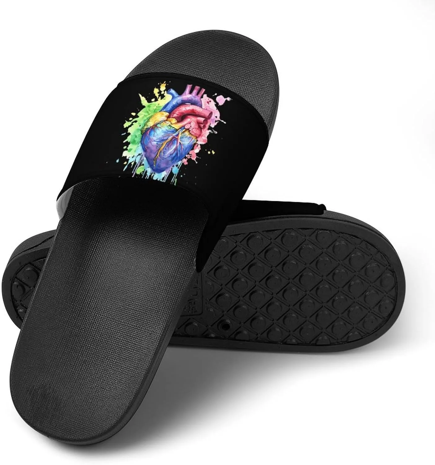 Rainbow Anatomical Heart Watercolor Funny Slippers Shower Home House Shoes Non Slip Soft Sole Shoe For Men Women Bathroom