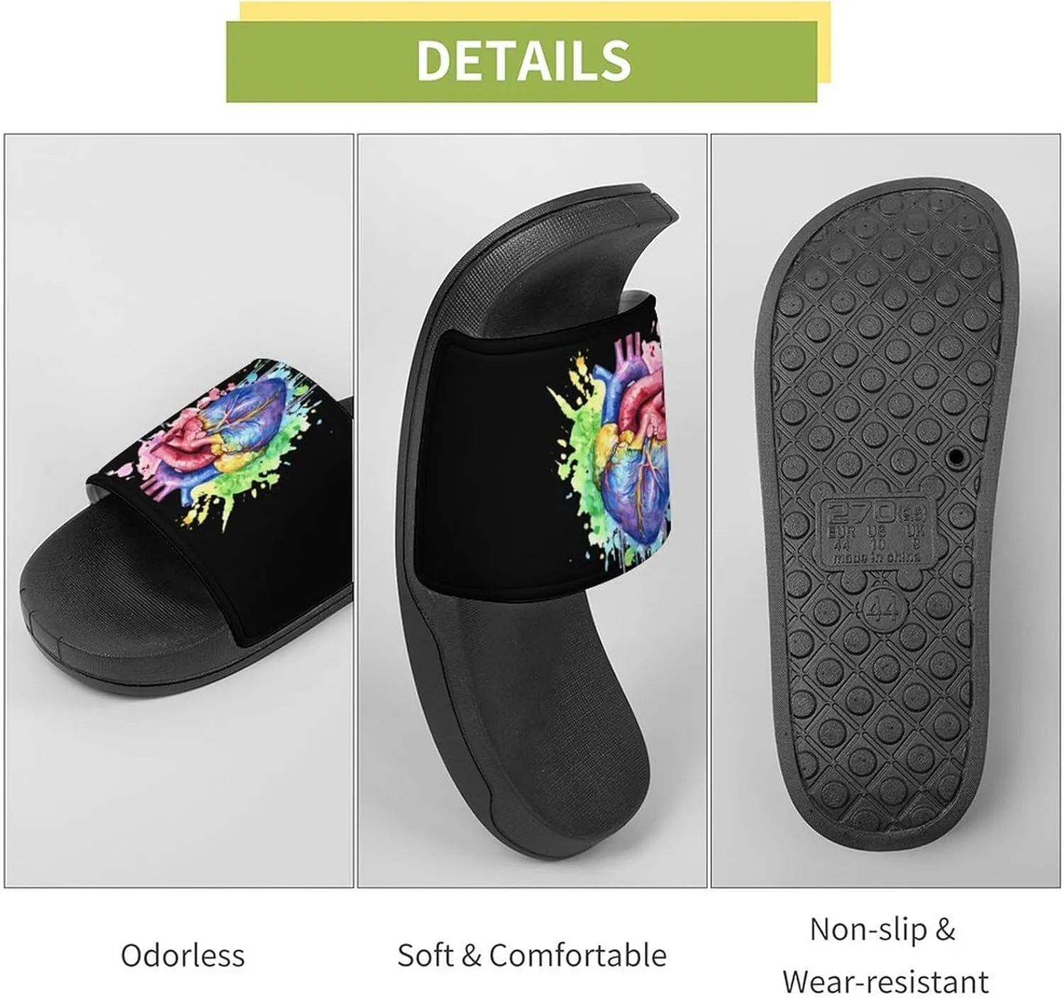 Rainbow Anatomical Heart Watercolor Funny Slippers Shower Home House Shoes Non Slip Soft Sole Shoe For Men Women Bathroom