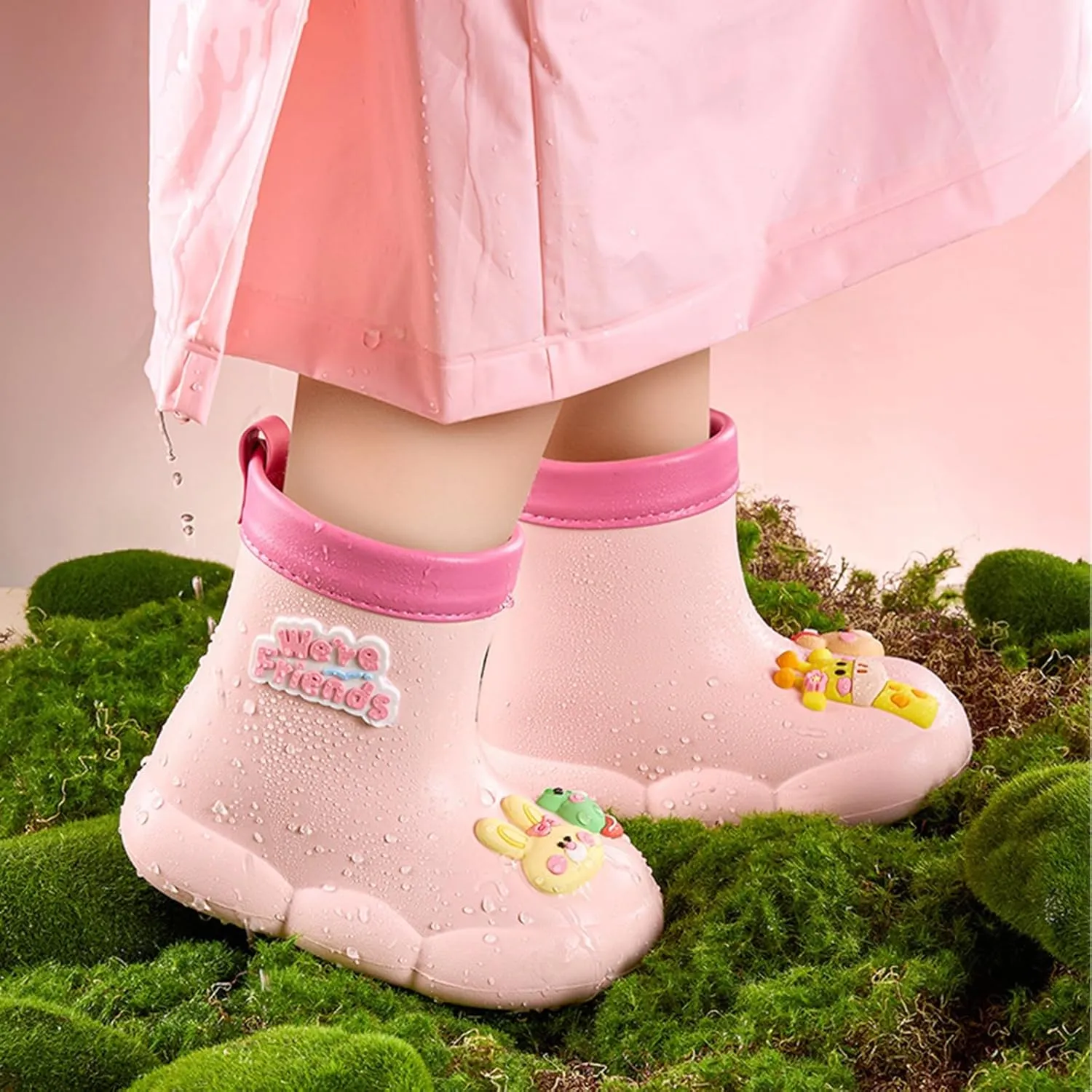 Roller Rain Boots For Toddler Baby Girls ??artoon Bear ??aterproof Booties Mid Length Non Slip Spring Fashion Shoes Cute