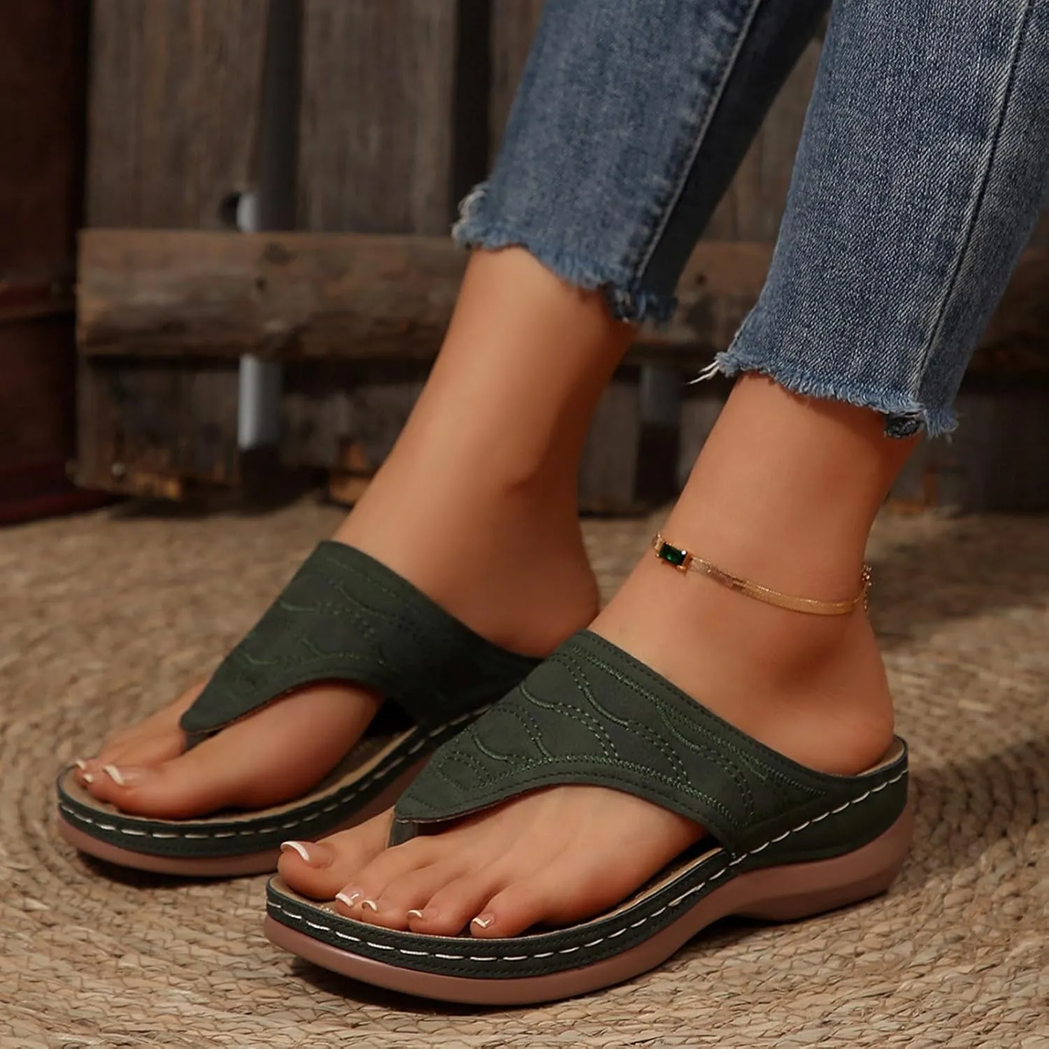 Sandals Women Wedge Shoes - Orthopedic Comfortable Arch Support Platform Womens Summer Dressy Flip Flop Casual Bunion Breathable