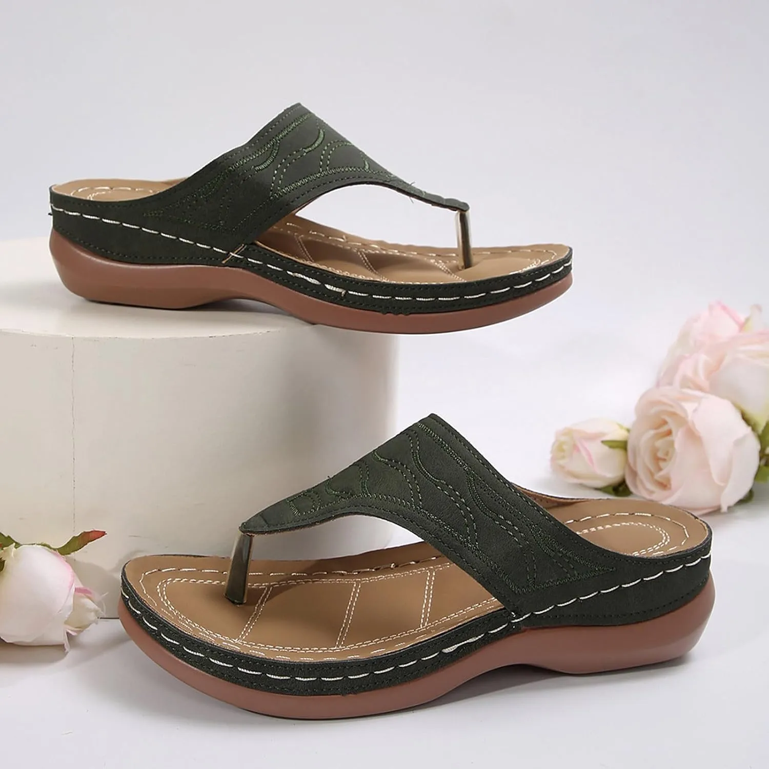 Sandals Women Wedge Shoes - Orthopedic Comfortable Arch Support Platform Womens Summer Dressy Flip Flop Casual Bunion Breathable