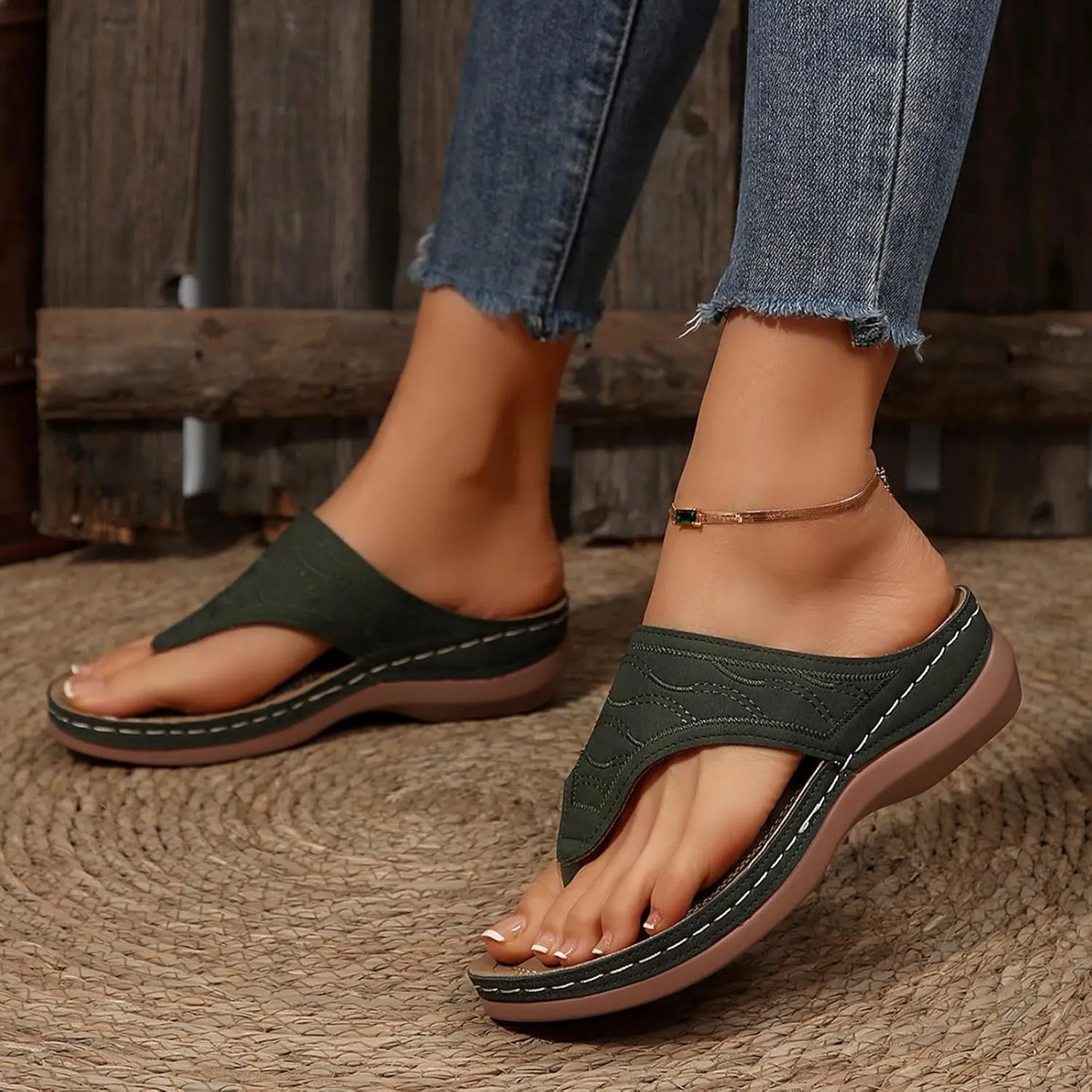 Sandals Women Wedge Shoes - Orthopedic Comfortable Arch Support Platform Womens Summer Dressy Flip Flop Casual Bunion Breathable