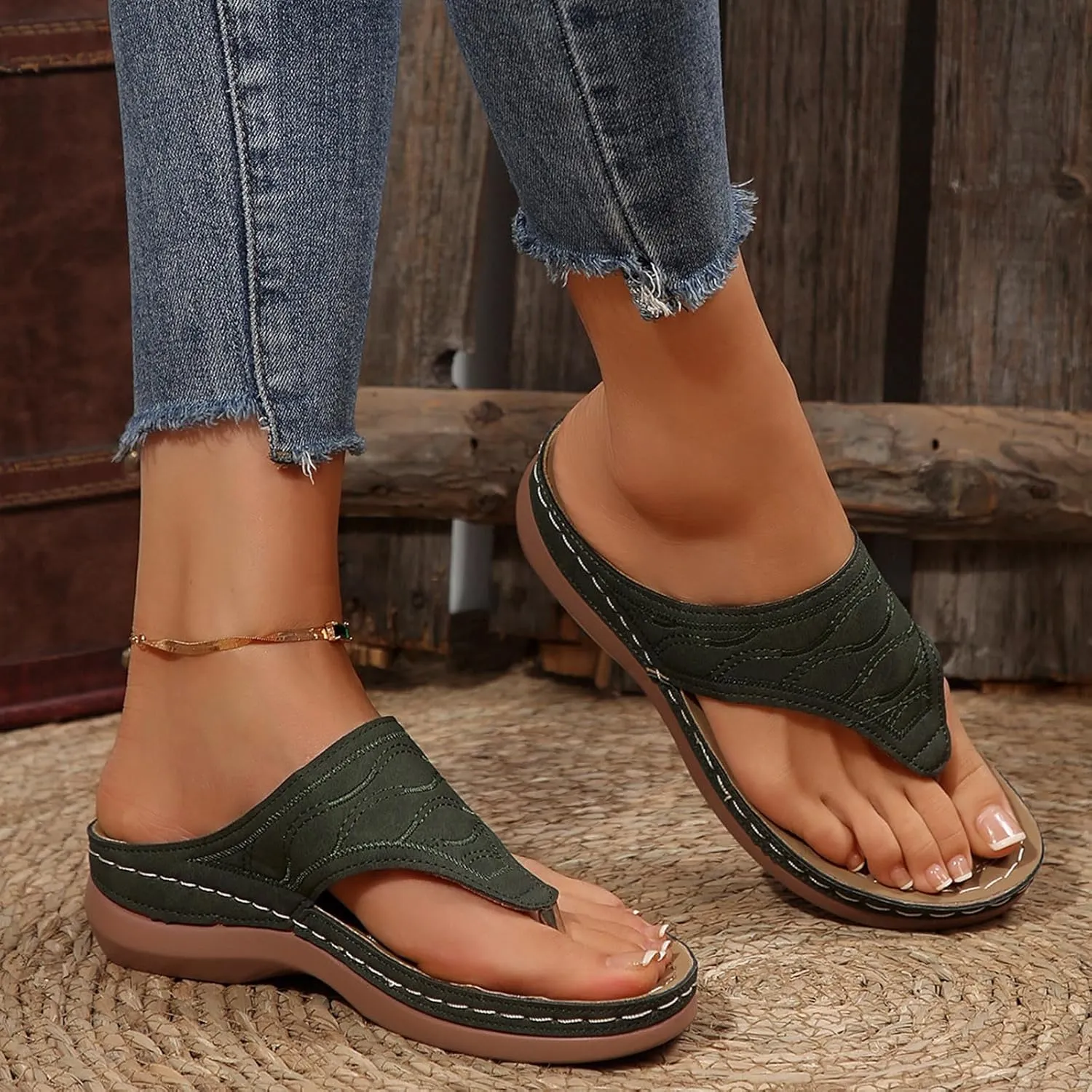 Sandals Women Wedge Shoes - Orthopedic Comfortable Arch Support Platform Womens Summer Dressy Flip Flop Casual Bunion Breathable