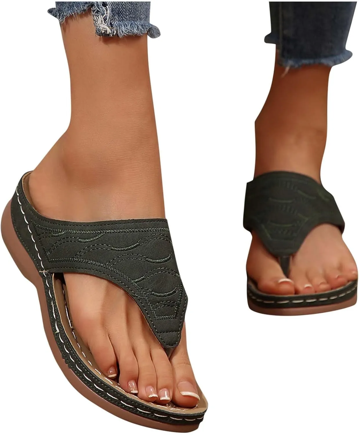 Sandals Women Wedge Shoes - Orthopedic Comfortable Arch Support Platform Womens Summer Dressy Flip Flop Casual Bunion Breathable