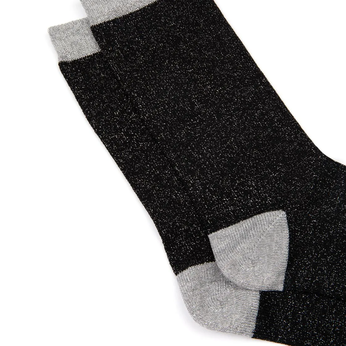Selina Long Sparkly Socks: Black & Silver