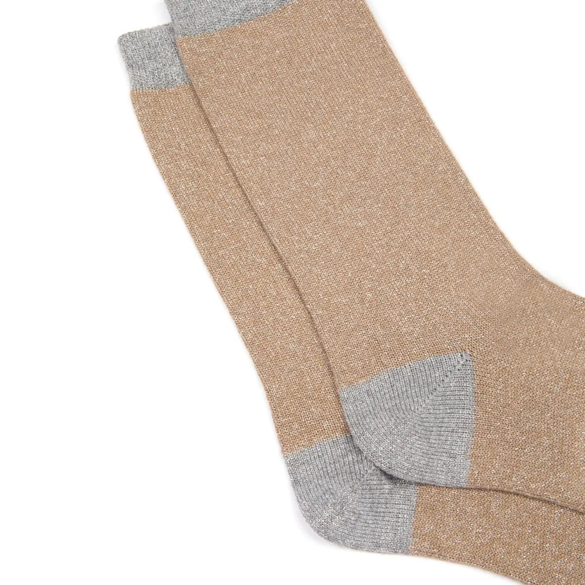 Selina Long Sparkly Socks: Camel & Silver