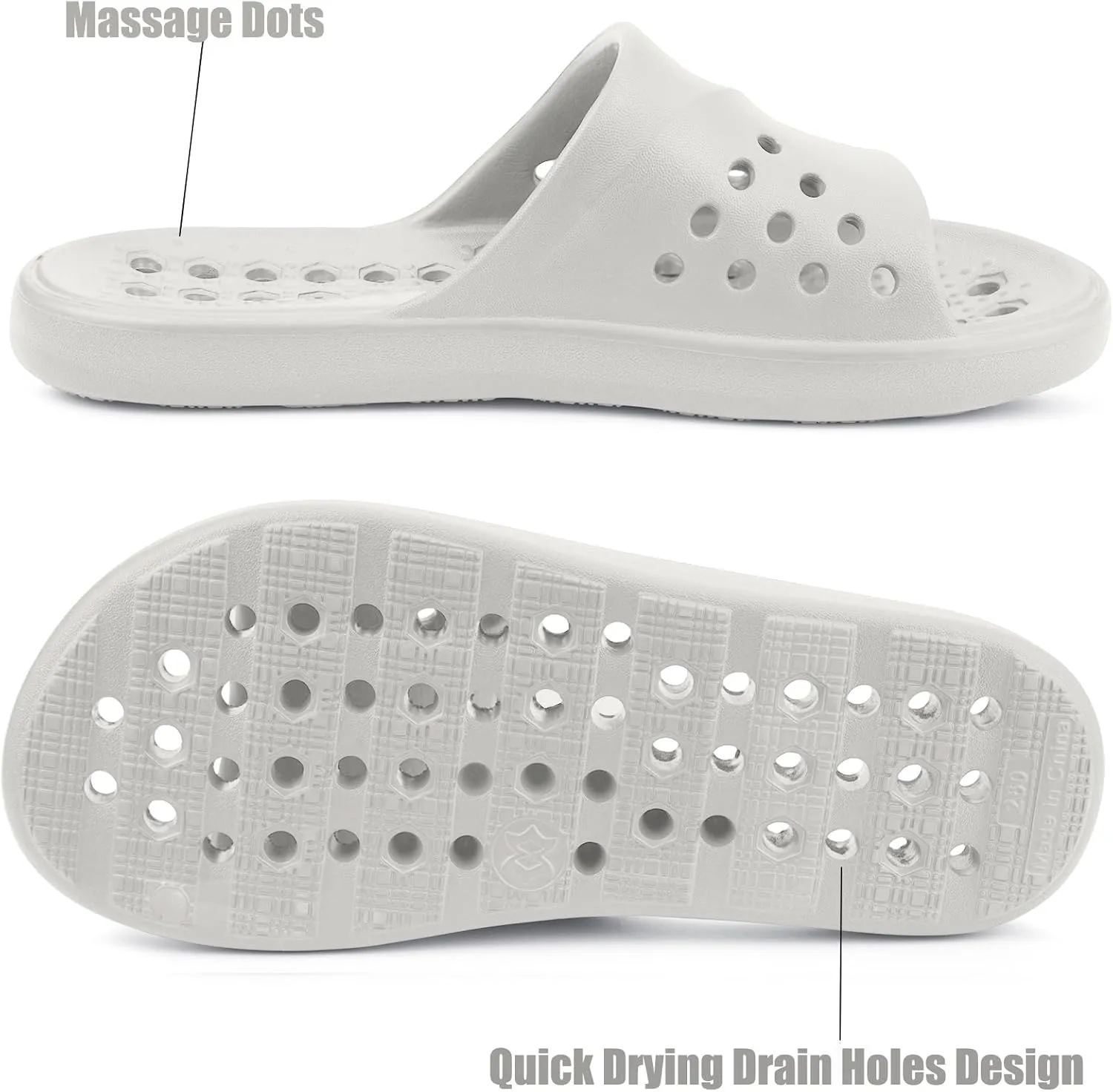 Shower Shoes for Womens Mens Massage Pool Slides with Arch Support Quick Drying Beach Sandals Non Slip Summer Bathroom House Slippers with Drain Holes
