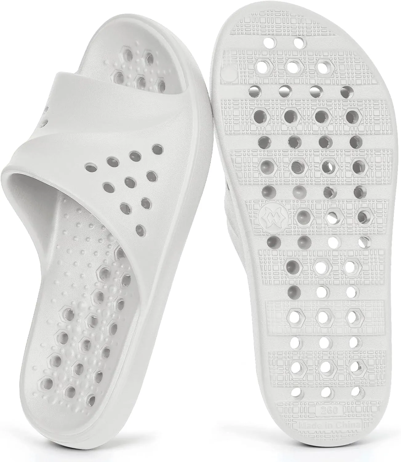 Shower Shoes for Womens Mens Massage Pool Slides with Arch Support Quick Drying Beach Sandals Non Slip Summer Bathroom House Slippers with Drain Holes