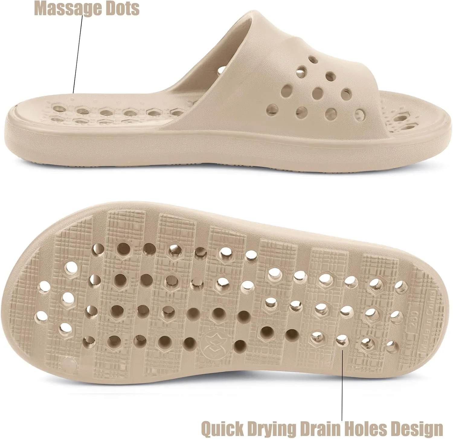 Shower Shoes for Womens Mens Massage Pool Slides with Arch Support Quick Drying Beach Sandals Non Slip Summer Bathroom House Slippers with Drain Holes