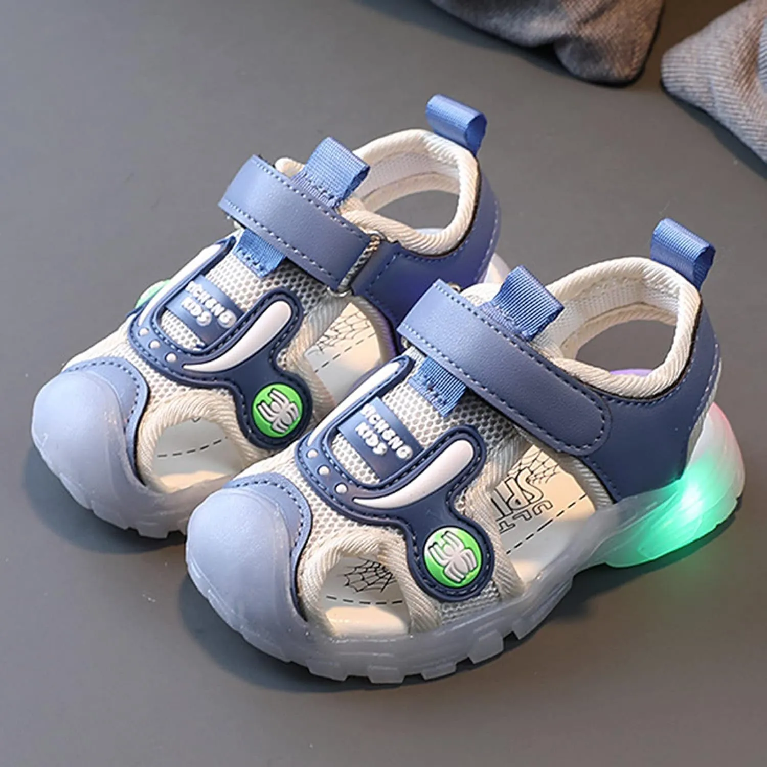 Toddler Boys Girls Cartoon Light Up Sandals Closed Toe Summer Beach Shoes Luminous Soft Sole Non Slip Sneakers