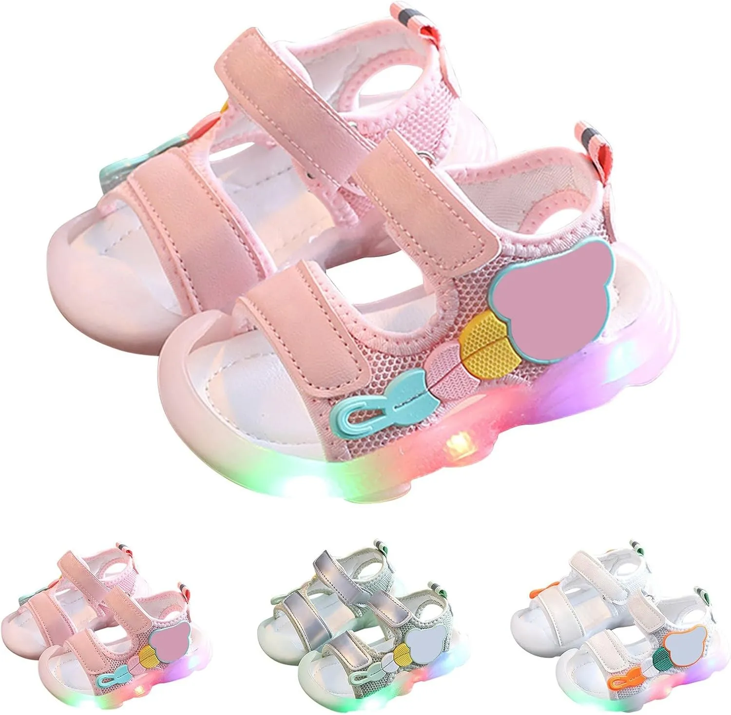 Toddler Girls Boys Light Up Sandals, Lightweight Non Slip Adjustable Strap Open Toe Beach Water Shoes Pool Slippers