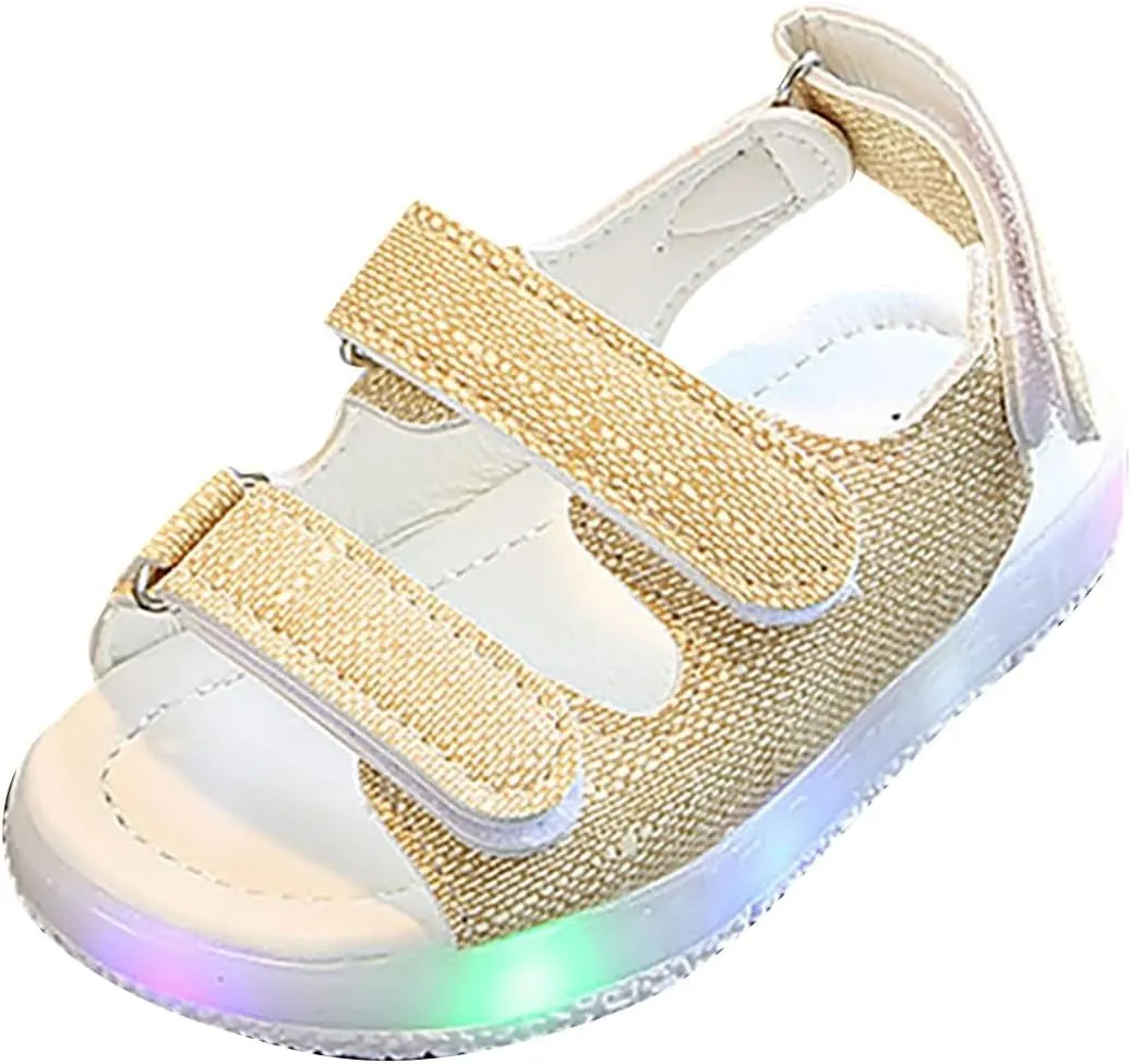 Toddler Girls Light Up Sandals, Slip On Non Slip Adjustable Strap Open Toe Beach Water Shoes, Kids Luminous Sandals